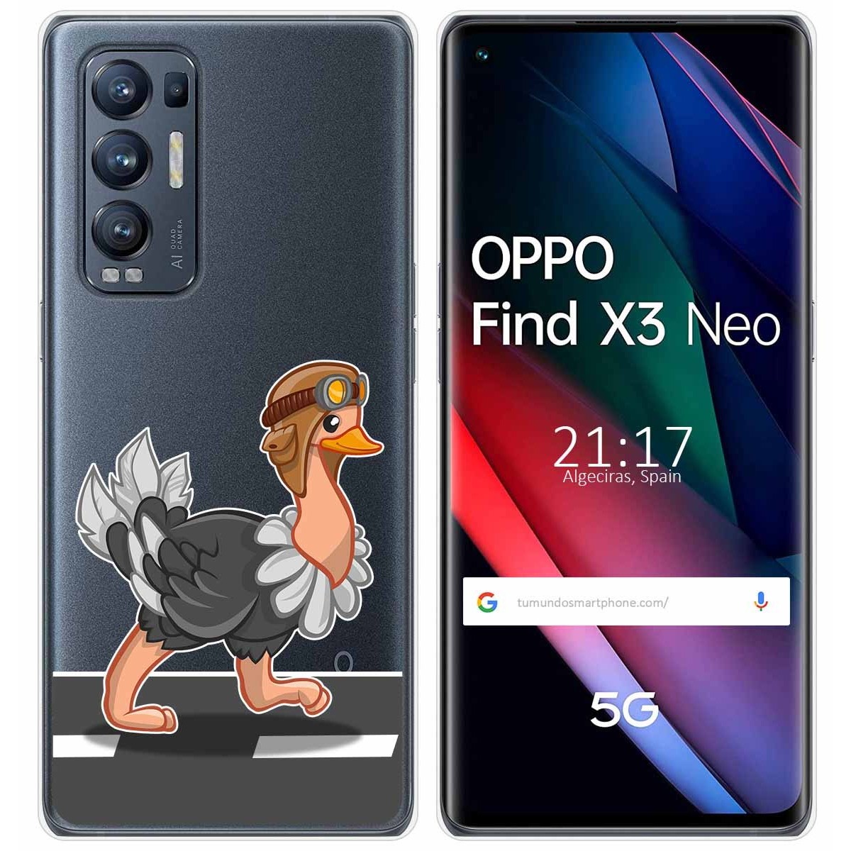 Tumundosmartphone Funda Gel Transparente para Oppo Find X3 Neo 5G diseño Avestruz Dibujos