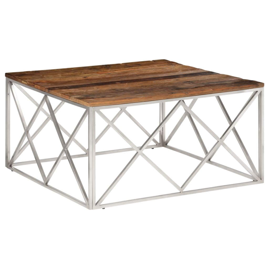 Vidaxl Mesa de Centro Acero Inoxidable y Madera Maciza Plateado 100x100x50cm
