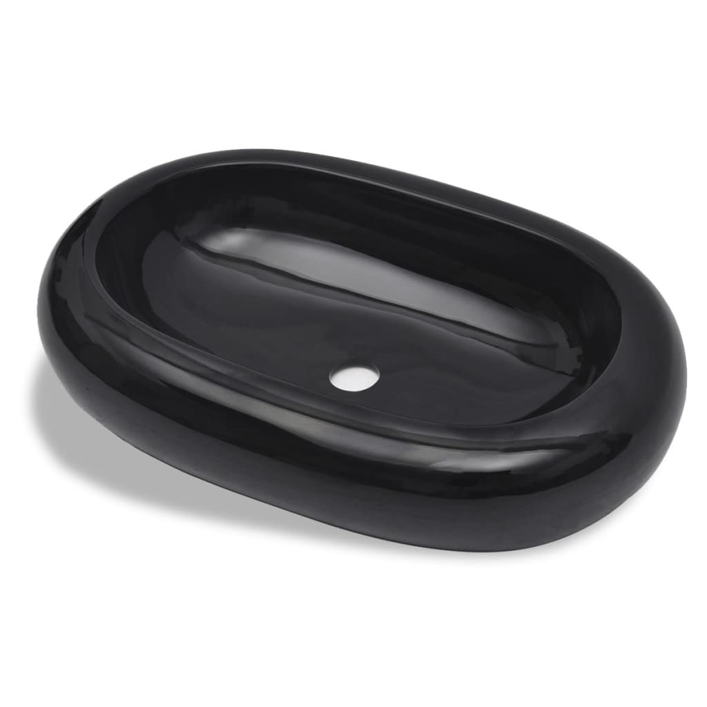 vidaXL Lavabo de Baño Moderno Ovalado de Cerámica Brillante Lavamanos Color Negro,  Blanco, y mas