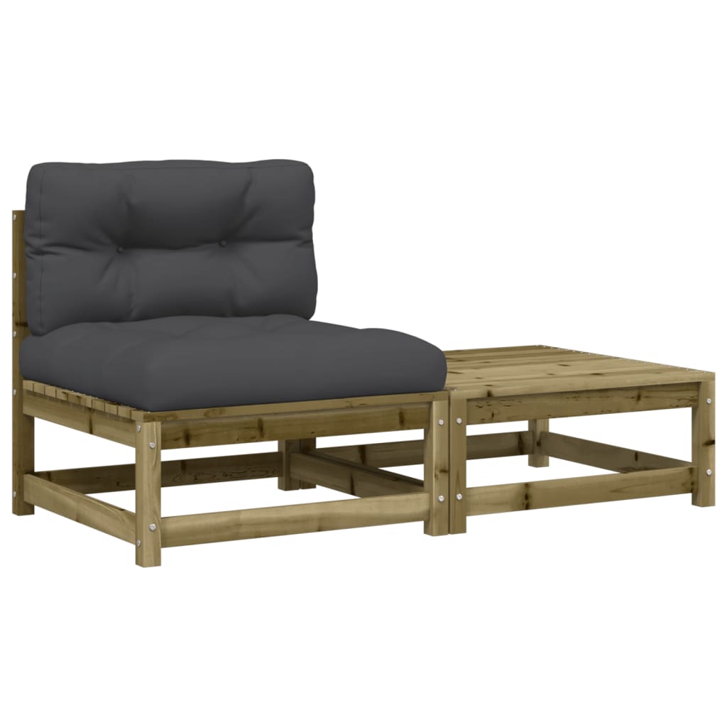 Vidaxl Sofá de Jardín Sin Reposabrazos con Cojines y Reposapiés Natural y Negro 140x70x67 Cm