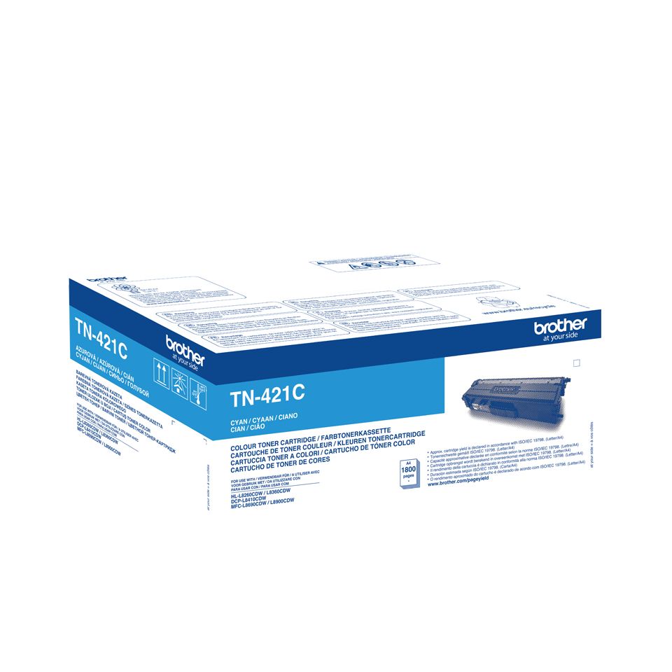 Brother - Tóner TN421C cian original para impresoras Brother DCP, HL y MFC con capacidad hasta 1.800 páginas ISO/IEC 19798
