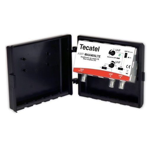 CABLEPELADO Amplificador mastil, ganancia de 40dB regulable manualmente y filtro LTE 5G integrado, adaptado al 2º Dividendo Digital, IP23, Consumo 70 mA, Alimentación 12/24 V, 2 entradas 1 salida