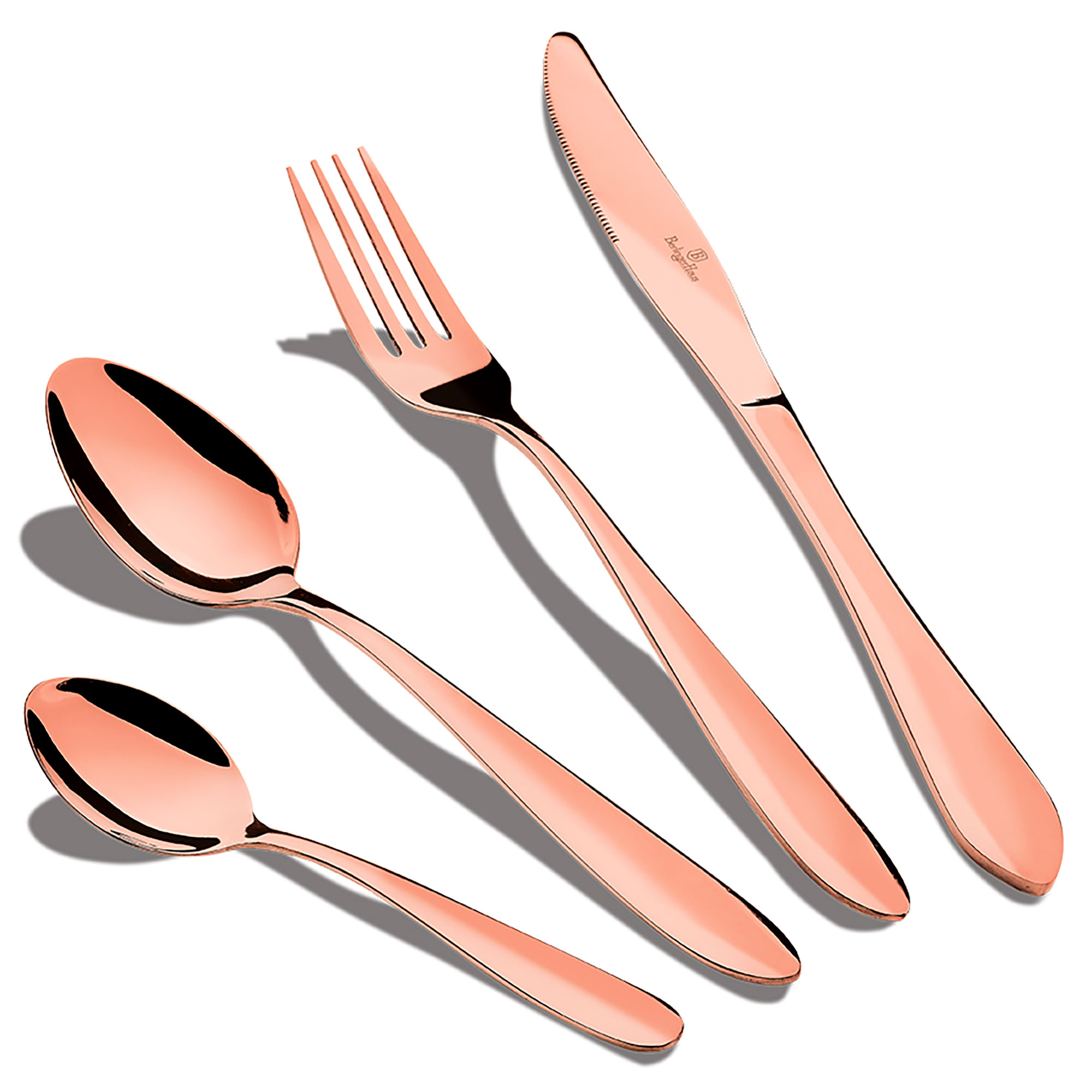 Berlinger Haus Rose Gold Mirror Cubertería Completa 24 Piezas Acero Inoxidable, Juego de Cubiertos 6 Personas, Pulido Brillante, , Oro Rosado