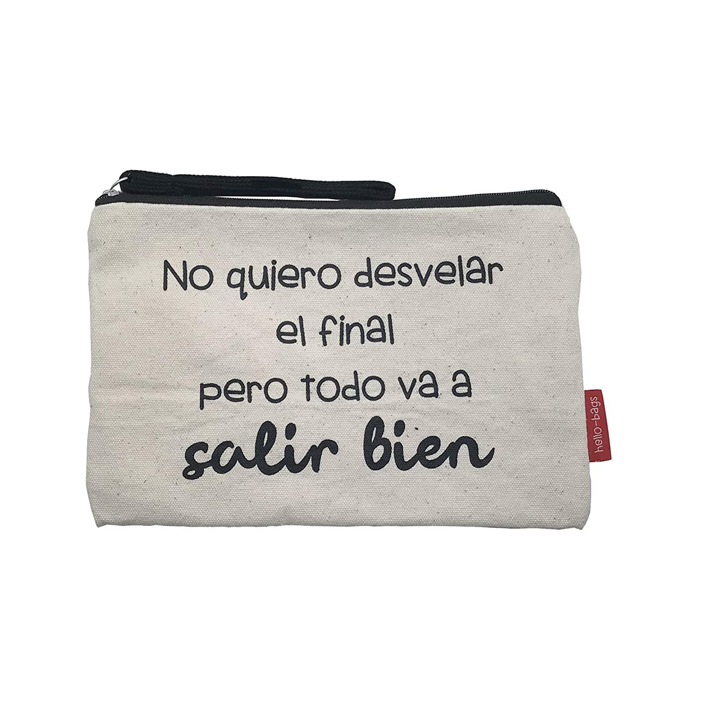 Hello-Bags. Bolso Neceser / Cartera de Mano con cremallera y forro interior. Exterior: Algodón 100%. Incluye sobre kraft de regalo. Modelo NOQUIERO. Color: Crudo / Negro. 23x15,5 cm.