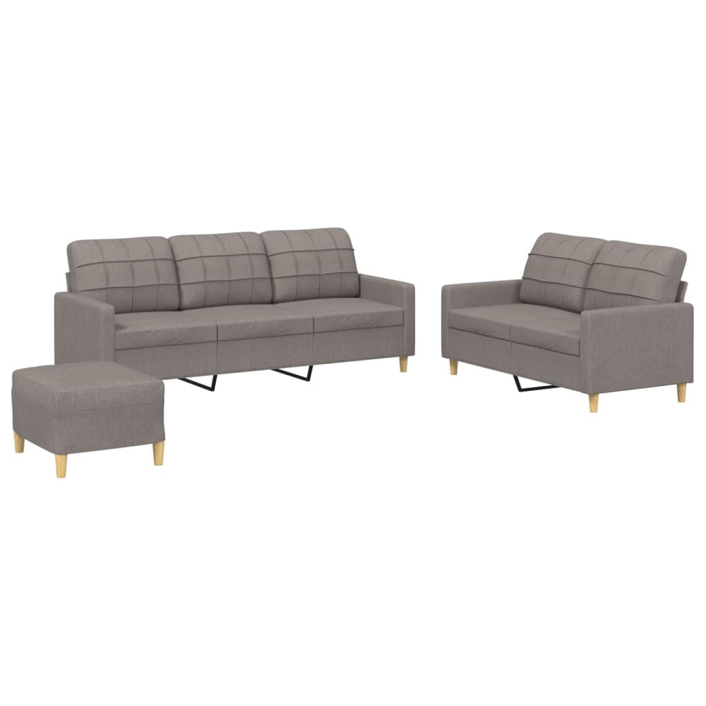 vidaXL Juego de sofás con cojines 3 piezas tela gris taupe