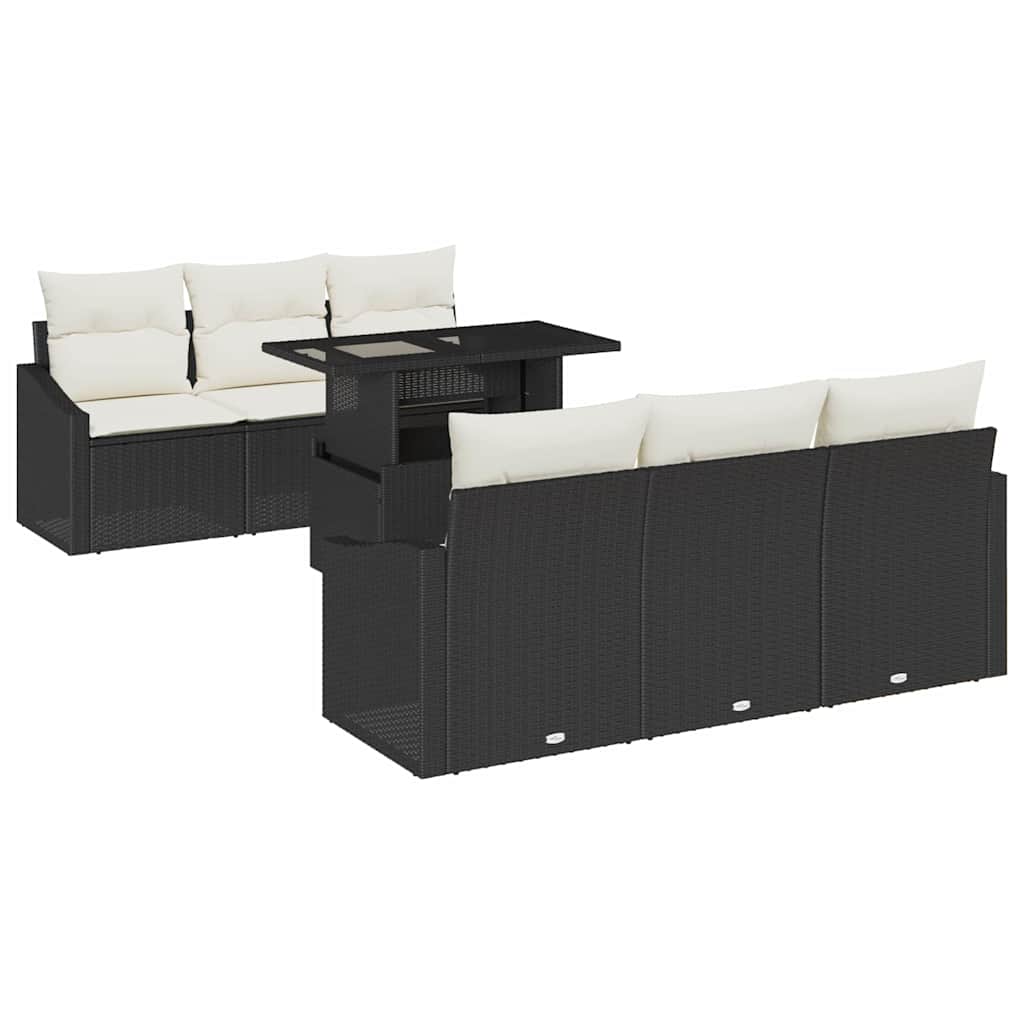 vidaXL Conjunto de sofá de jardín 7 pcs Negro y crema 100 x 55 x 73 cm