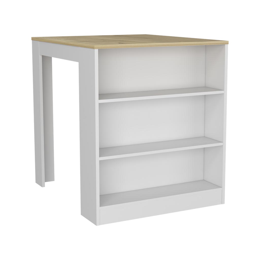 TUHOME Mesa de Comedor Tanna, con Estantes, Blanco Nevado / Duna Madera manufacturada  Cocina-Almacenamiento