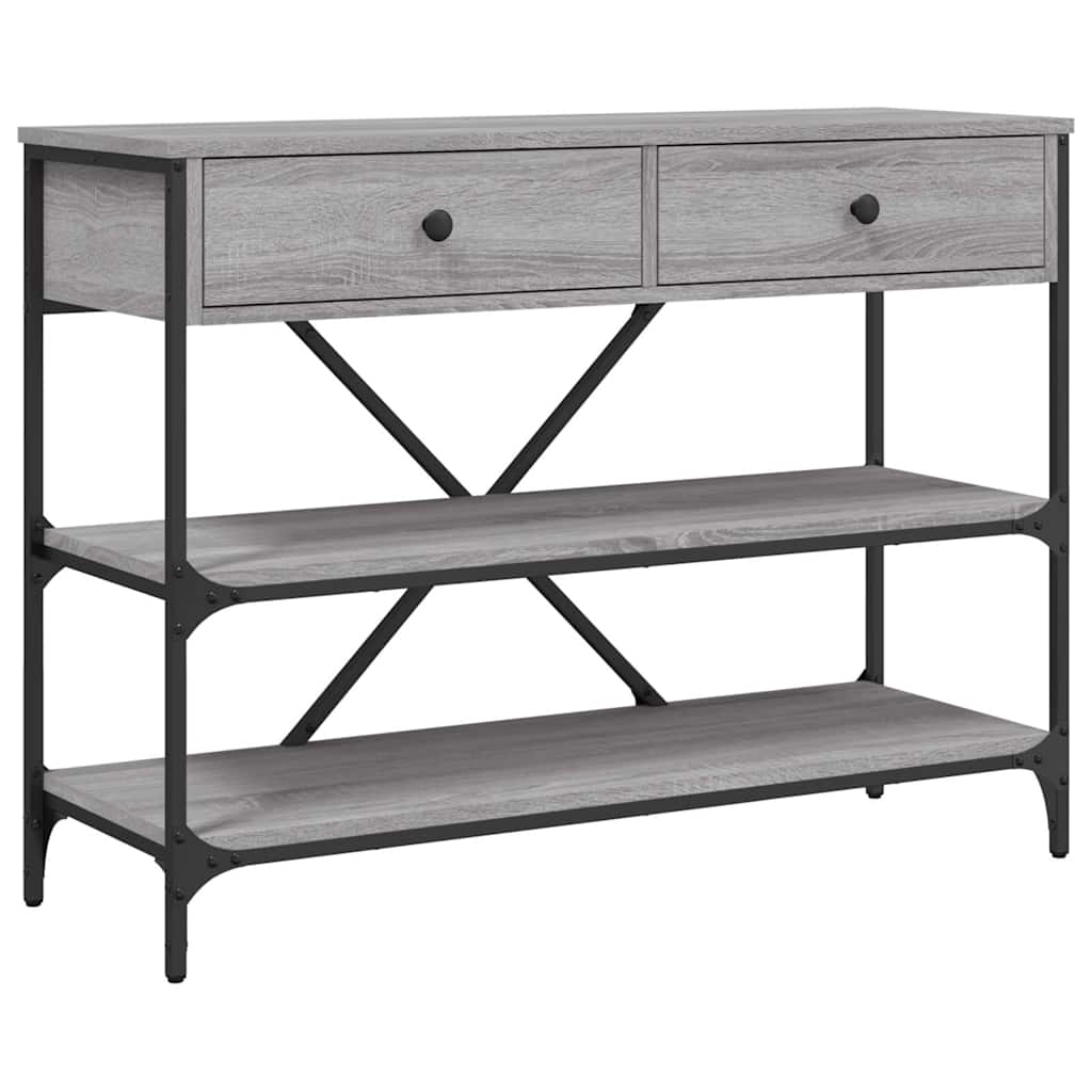 vidaXL Mesa consola con cajones estantes madera ingeniería Sonoma gris