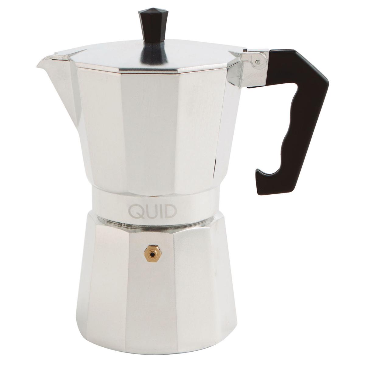 QUID CESENA Cafetera Aluminio 9 TAZAS Acero Metalizado Asas o Mango baquelita Normativa seguridad garantizada