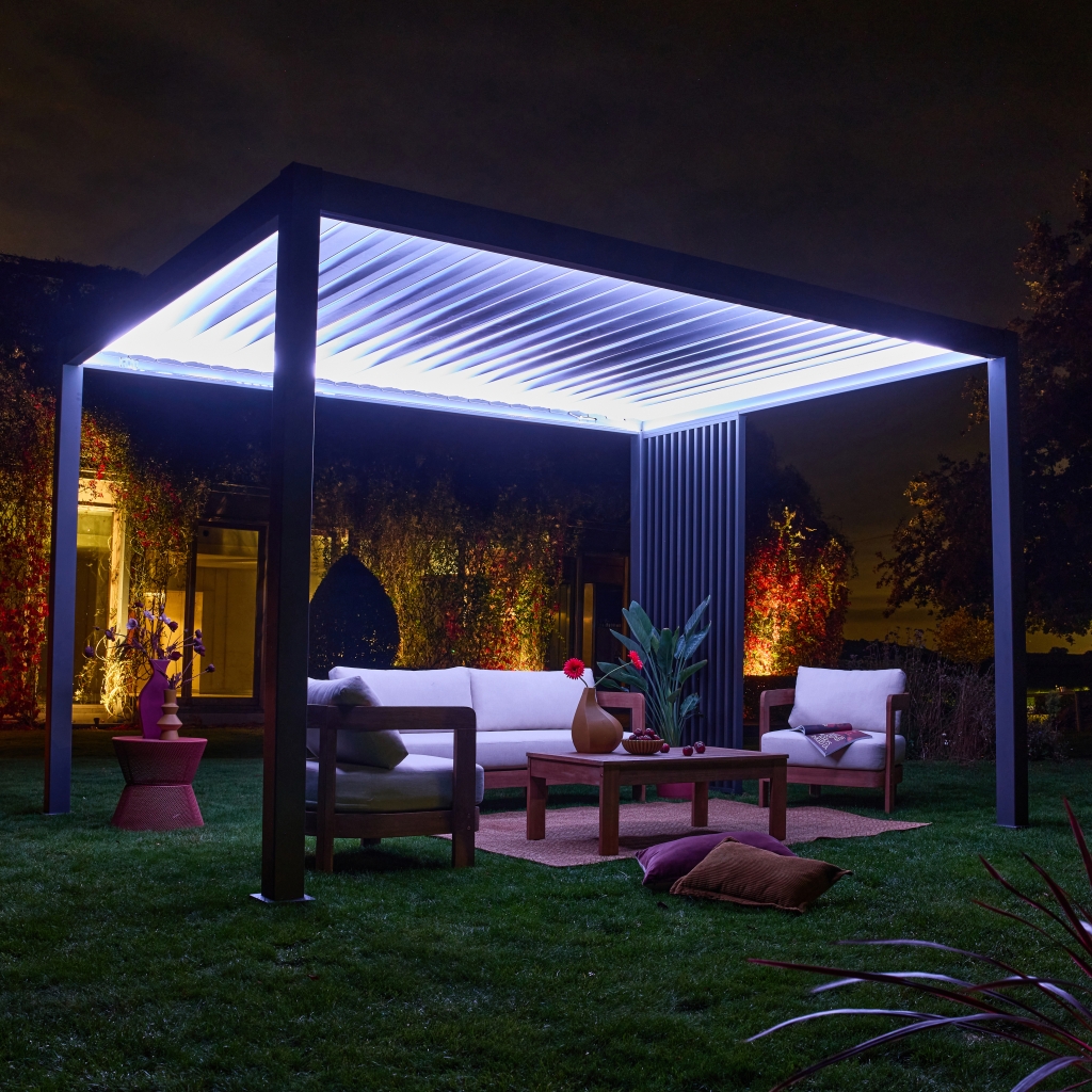 sweeek - Persiana vertical para pégola lamas verticales de 3m, Triomphe persiana verticales 3m, Antracita, 92.5x92.5x236 cm