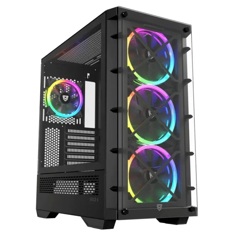 Nfortec DRACO X A-RGB Torre ATX 4 Ventiladores Cristal Templado USB 3.2 Soporte GPU Negra