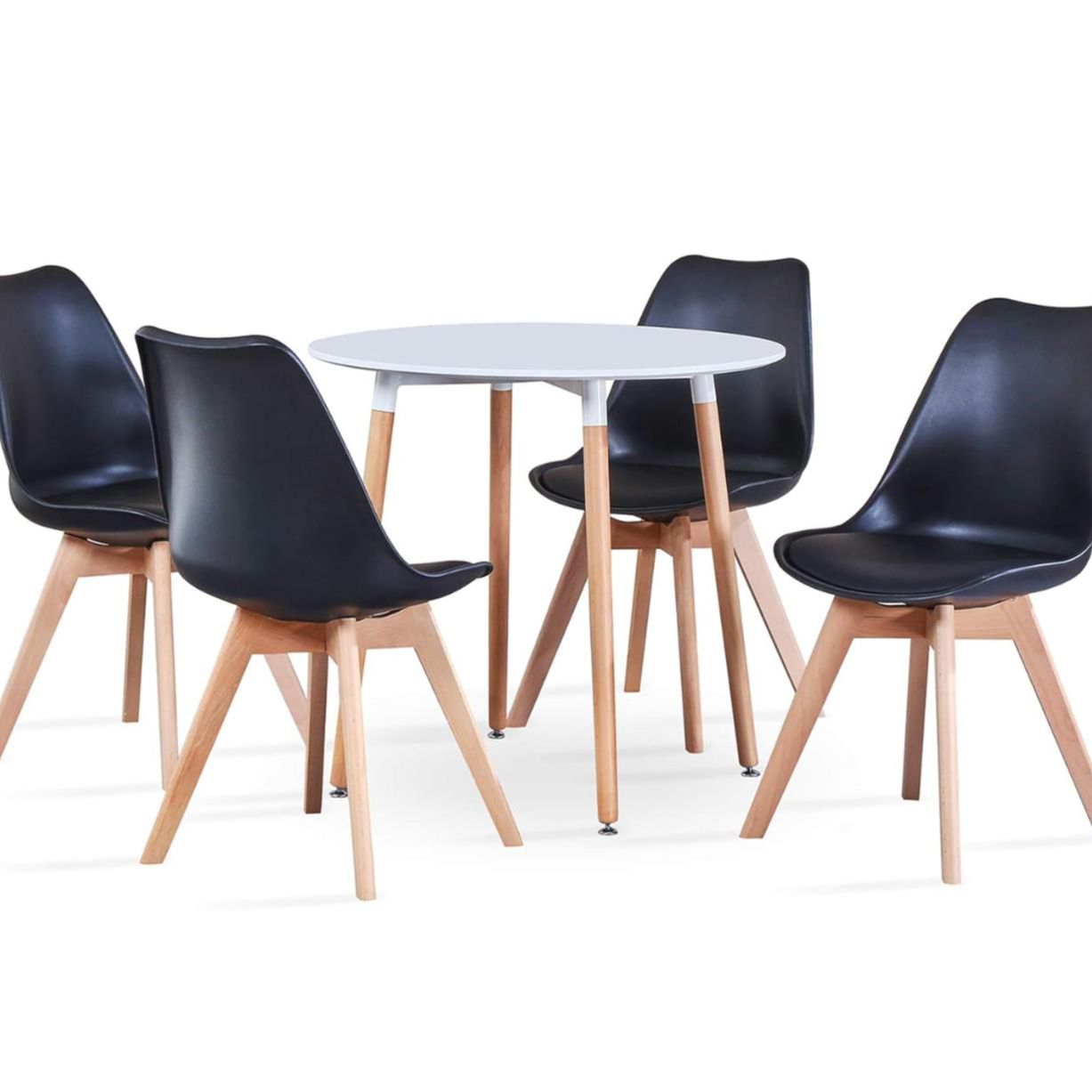 ORION91 Conjunto Mesa Blanca 80 cm + 4 Sillas SIRIO Acolchadas Color Negro 🖤 - Estilo Nórdico Ideal para Comedor, Oficina, Salón, Terraza Juego - SpazioLuzio