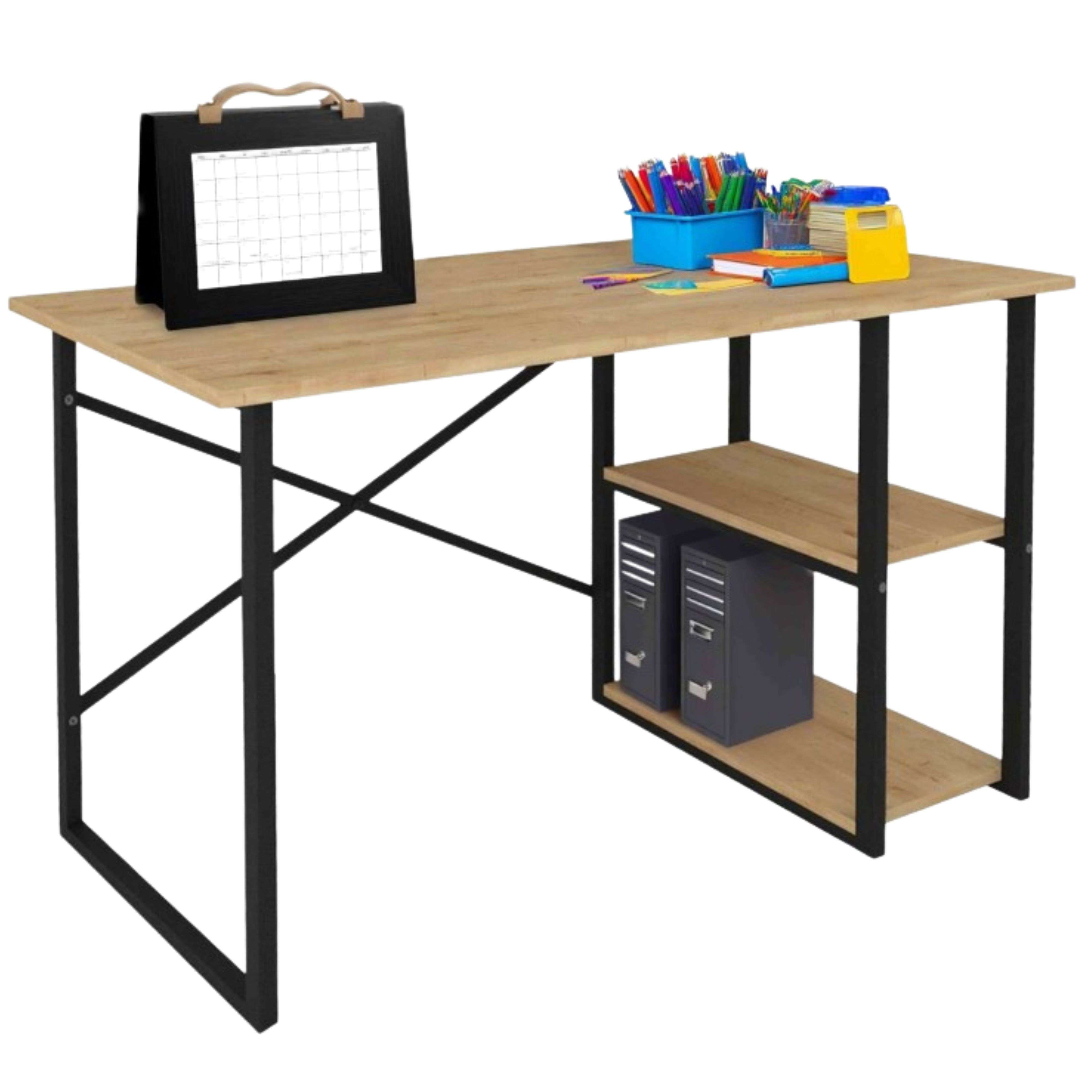 Miroytengo Mesa Escritorio Rus 2 Estantes Industrial Roble y Negro 120 cm