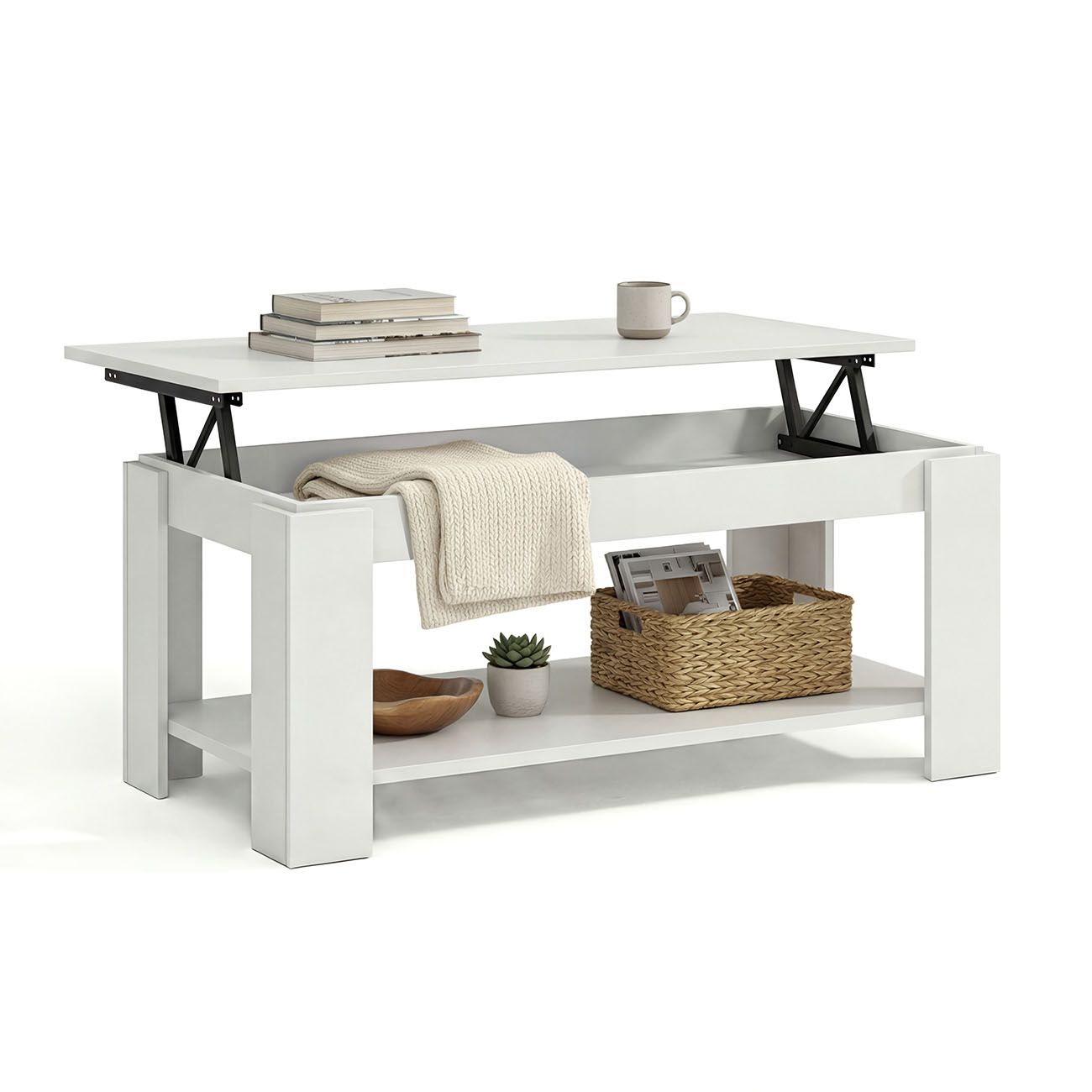 duehome - Mesa de centro elevable con almacenaje 102x43-54 cm Lya