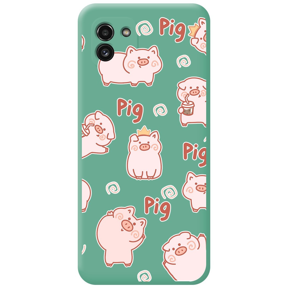 Funda Silicona Líquida Verde para Samsung Galaxy A03 diseño Cerdos Dibujos