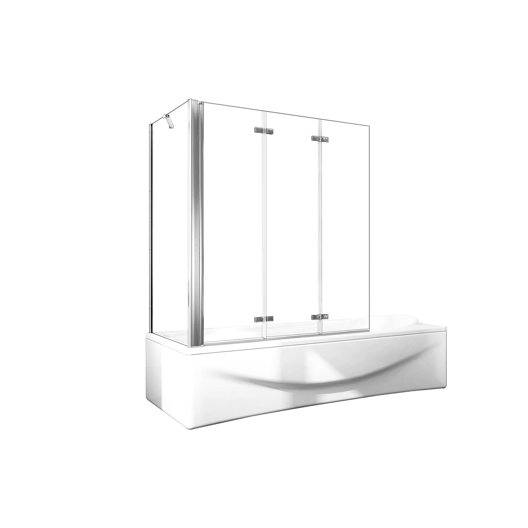 Mampara de Bañera Plegable,3 Hojas+Panel Fijo,Vidrio Templado 6mm Antical,Cromado, Altura 140cm,Ancho ajustable de 2cm