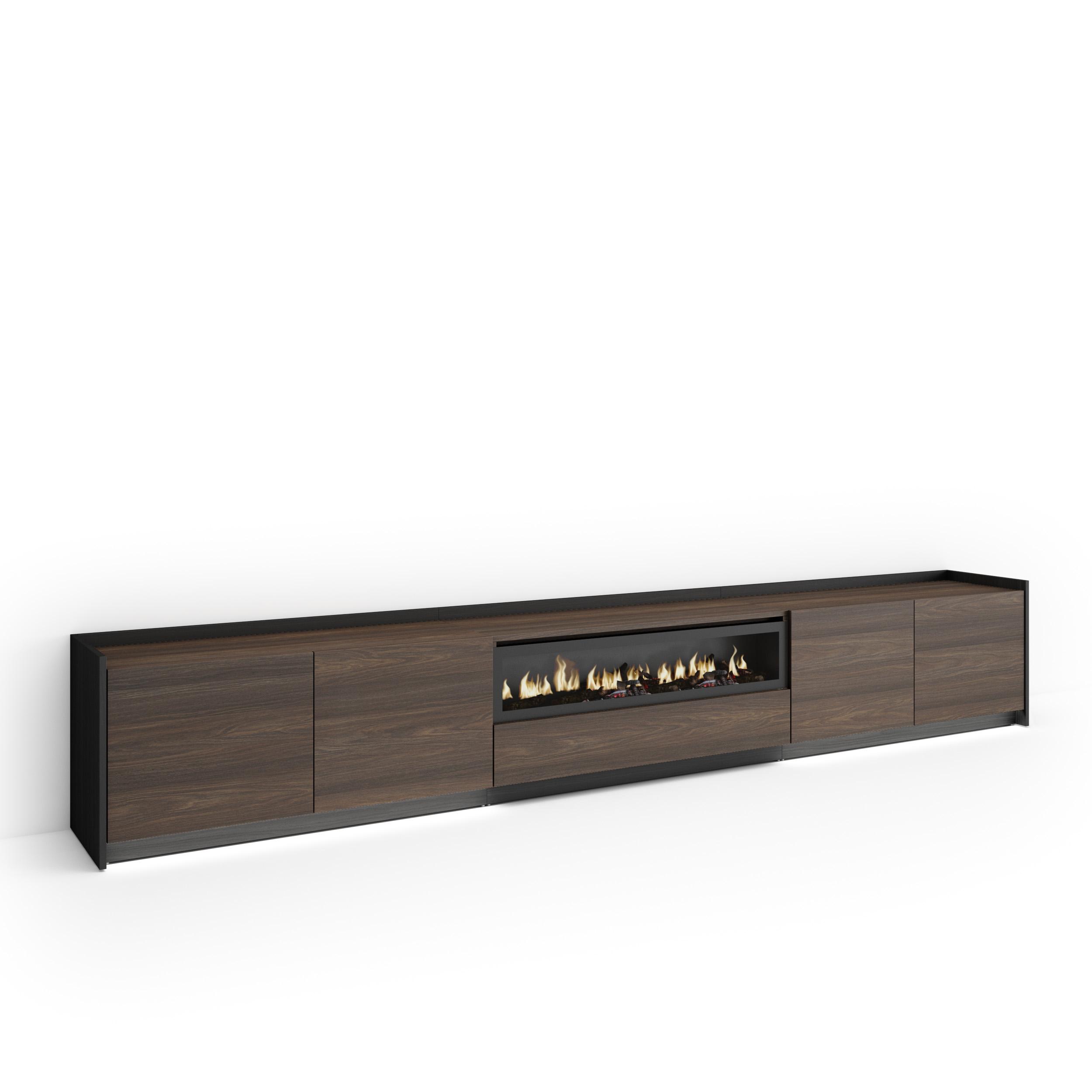 Mueble TV, Televisión, 310x37x50cm, Para TV hasta 80", Chimenea eléctrica, LED
