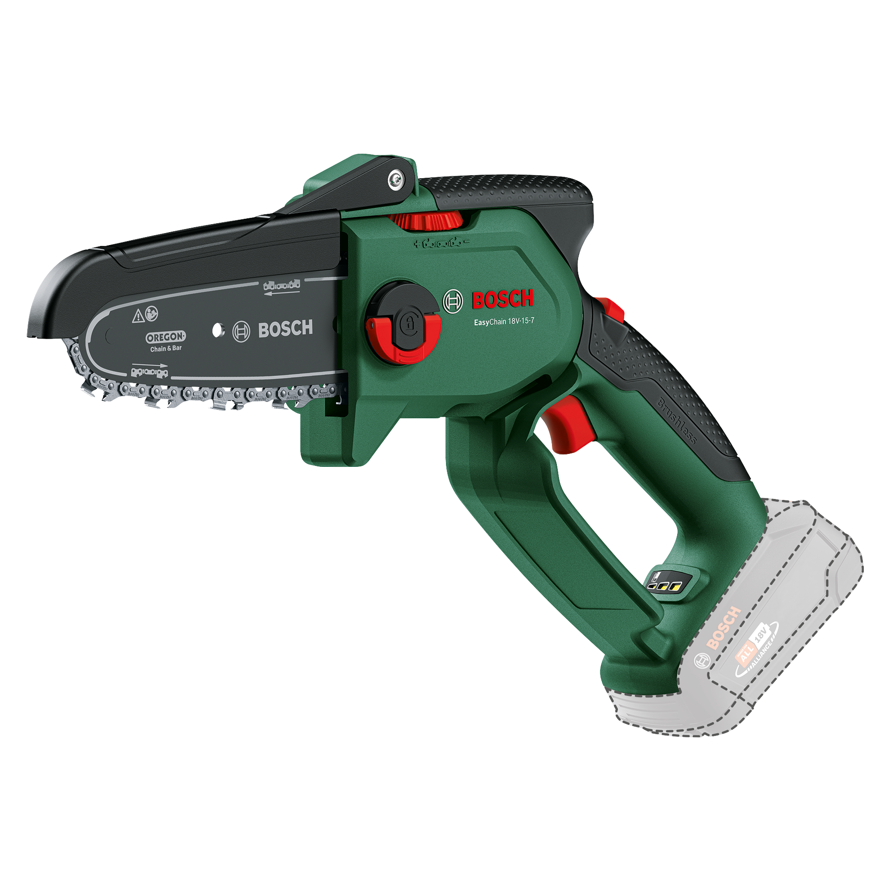 Bosch - Sierra de Cadena a Batería - EasyChain 18V-15-7 - 18V, Espada de 15 cm, aceite para motosierra 60ml, sin batería ni cargador
