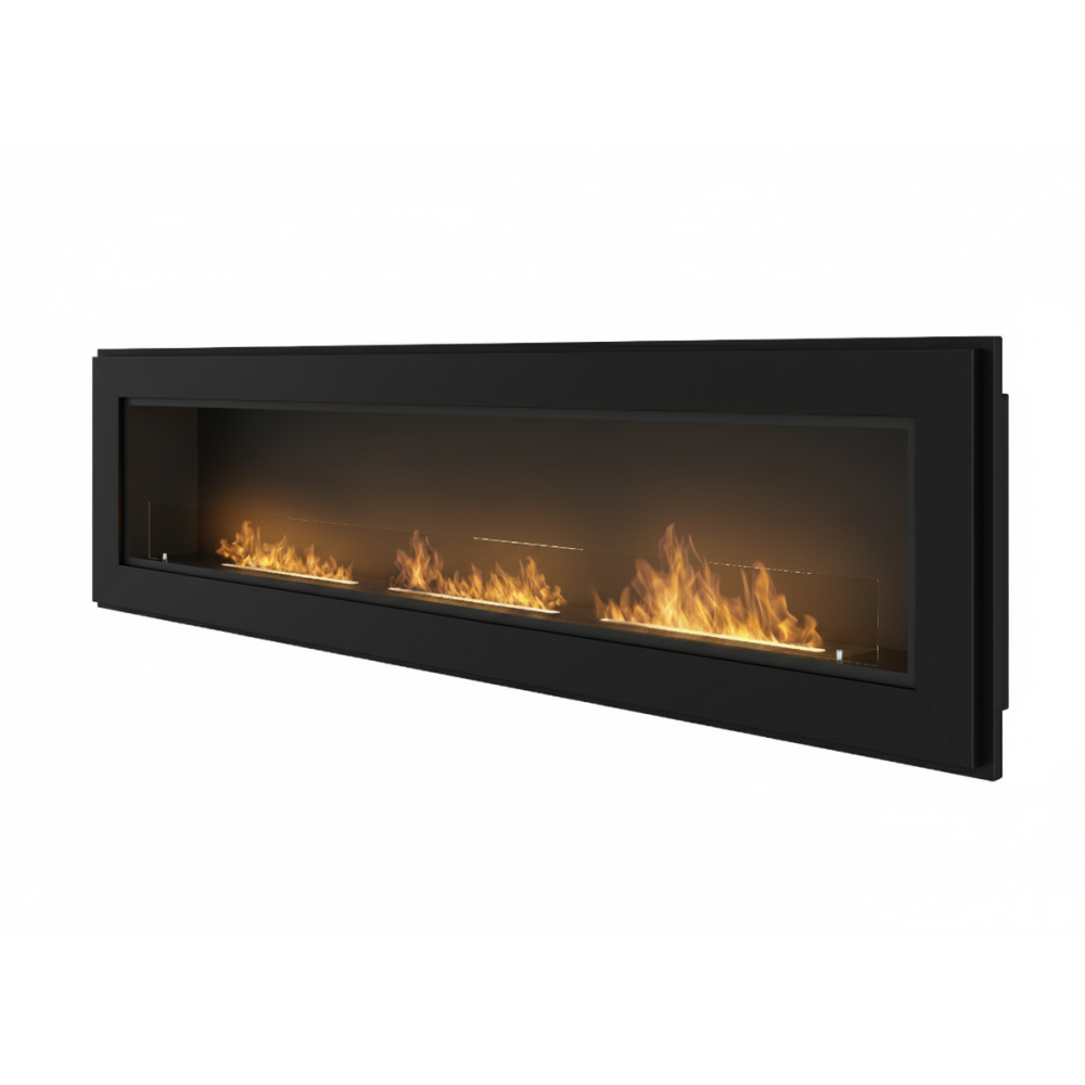 Chimenea de bioetanol Sololed Frame 1800, de pared, con cristal incluido, 3 quemadores de 1 litro - Negro mate