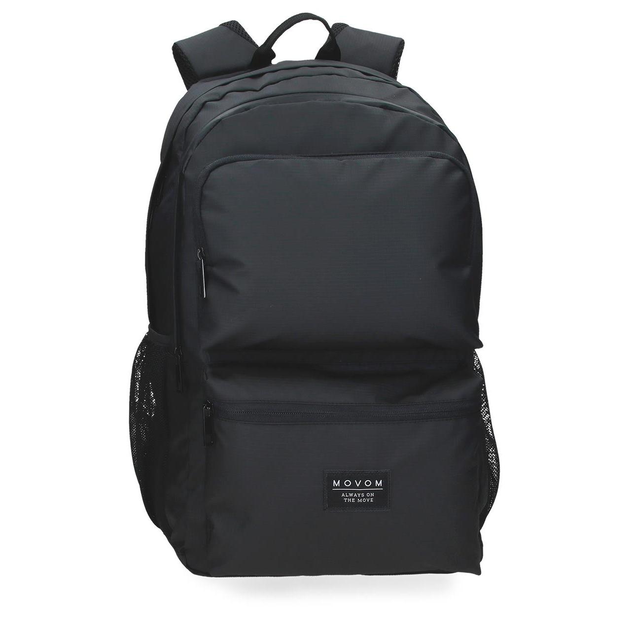 Mochila Ejecutiva Movom Miller Negra para Hombre, Ideal para Trabajo y Viajes, 48 cm, Poliéster con Detalles en PU
