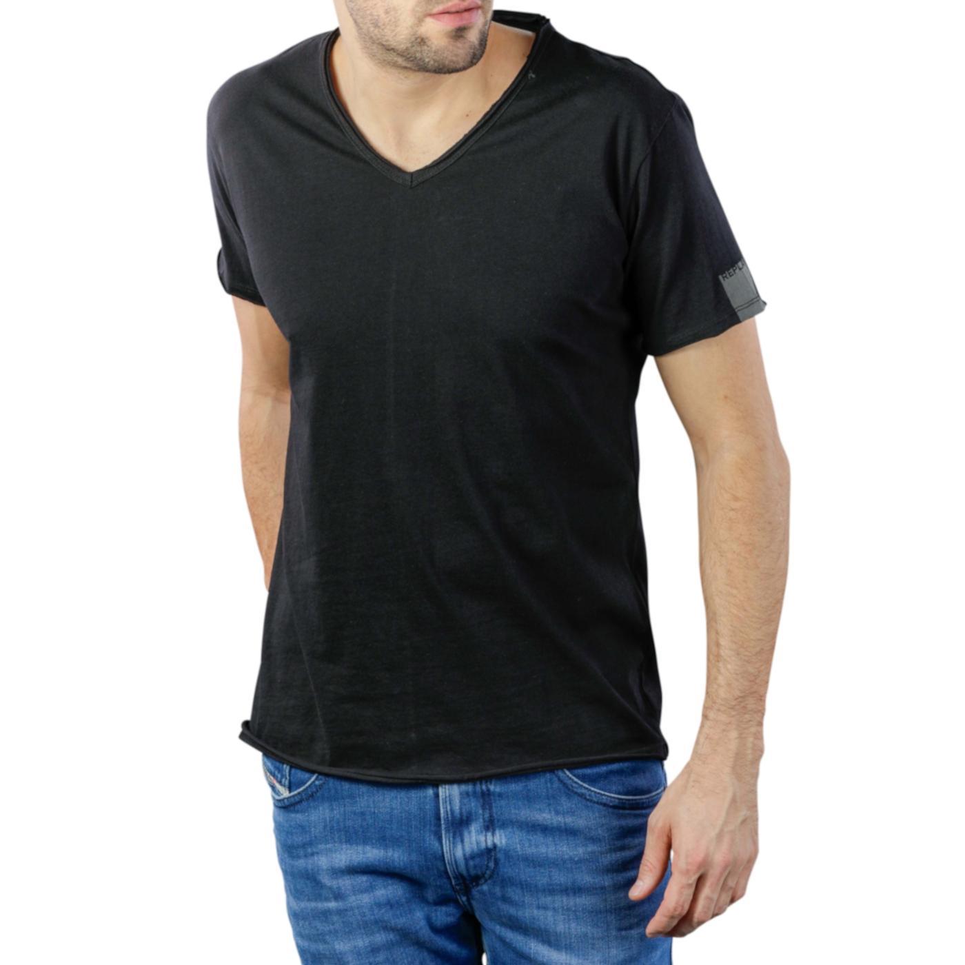 Replay - Camiseta Replay cuello en 'V' en color negro -/df01