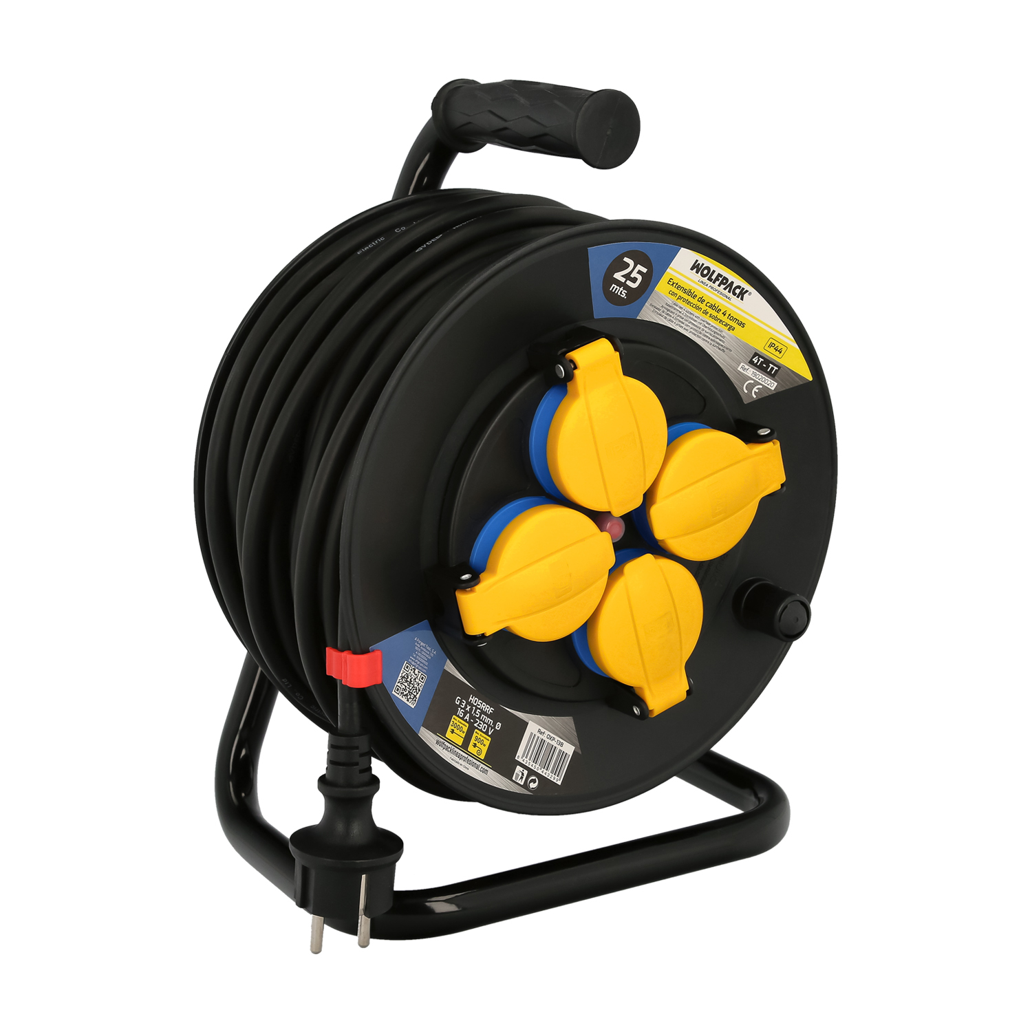 WOLFPACK LINEA PROFESIONAL Extensible Industrial 25 Metros Protección IP44 Con Tapas