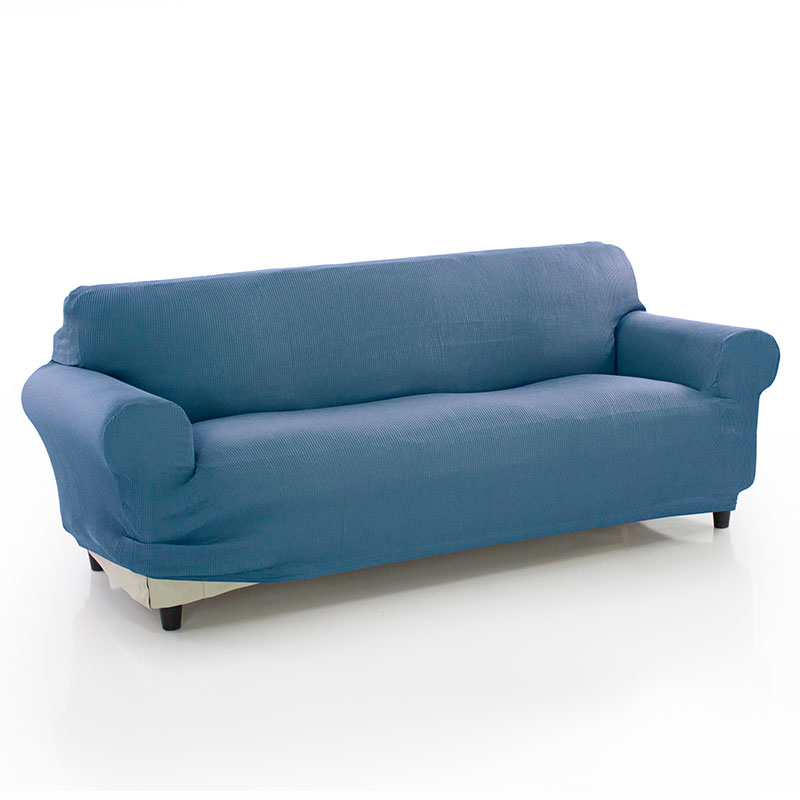 MAXIFUNDAS FUNDAS DE SOFA & CHAISE LONGUE - Funda de Sofá Elástica Strada 4 Plazas Celeste con Patrón Bolsillos