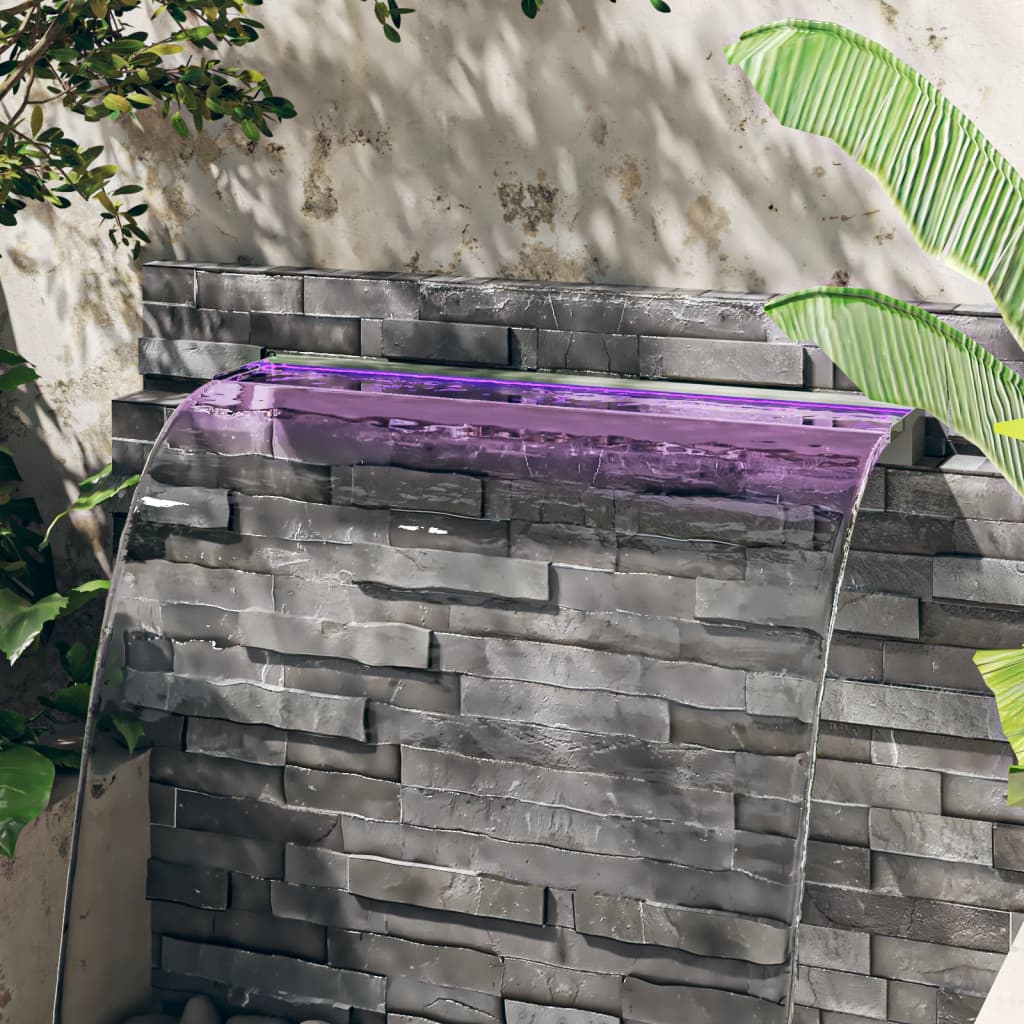 vidaXL Fuente Cascada con LED RGB Acero Inoxidable para Piscina Jardín Patio Dimensiones 30 x 21 x 8 cm,  45 x 21 x 8 cm,  60 x 21 x 8 cm y mas