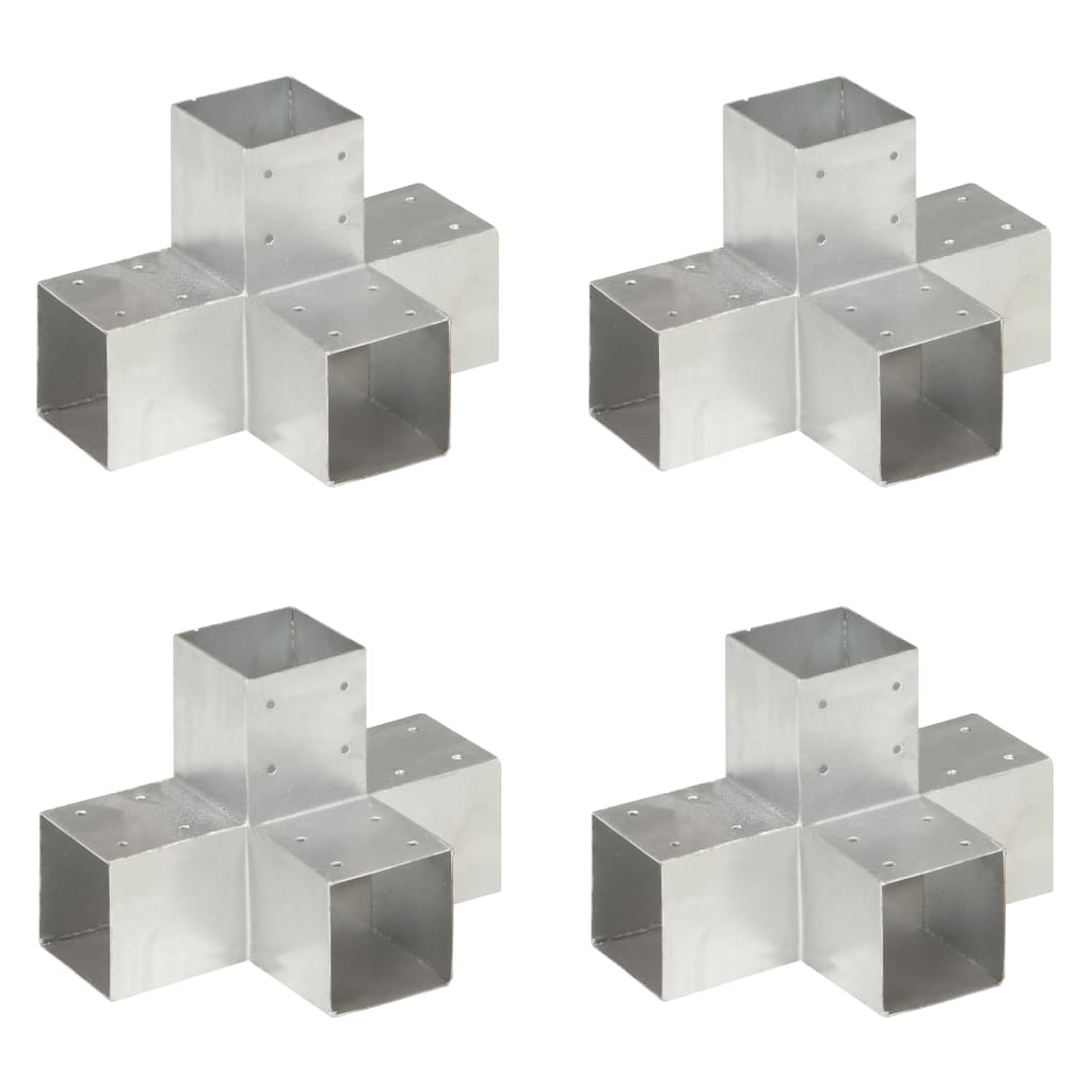 vidaXL Conectores de Postes en forma X (4 unidades) Metal Galvanizado Soporte Jardín Dimensiones 71 x 71 mm,  81 x 81 mm,  101 x 101 mm y mas