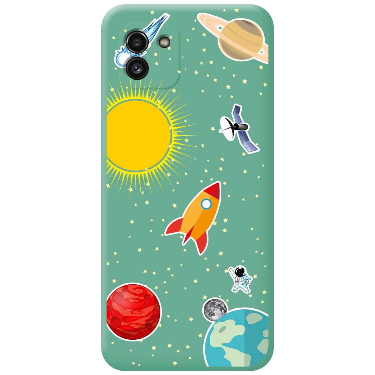 Funda Silicona Líquida Verde para Samsung Galaxy A03 diseño Espacio Dibujos
