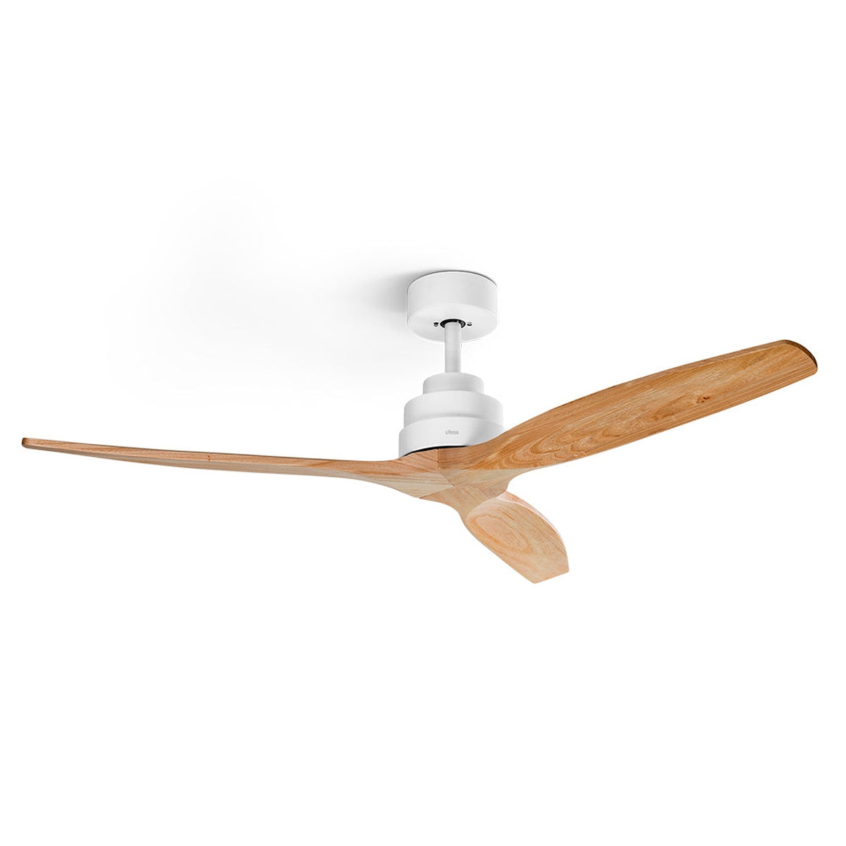 Ufesa - Ventilador de techo CFTB con luz integrada, 3 aspas de madera natural (132 cm), 6 velocidades, modo invierno/verano y temporizador hasta 8 h para salón o dormitorio