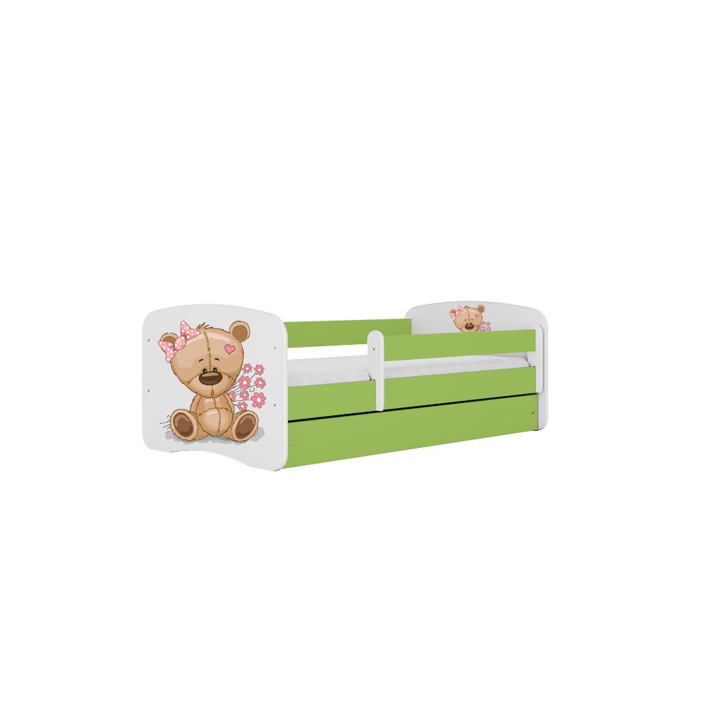 Cama 140 x 70 cm Kocot Kids com gaveta e colchão BabyDreams Teddybear Flowers Green