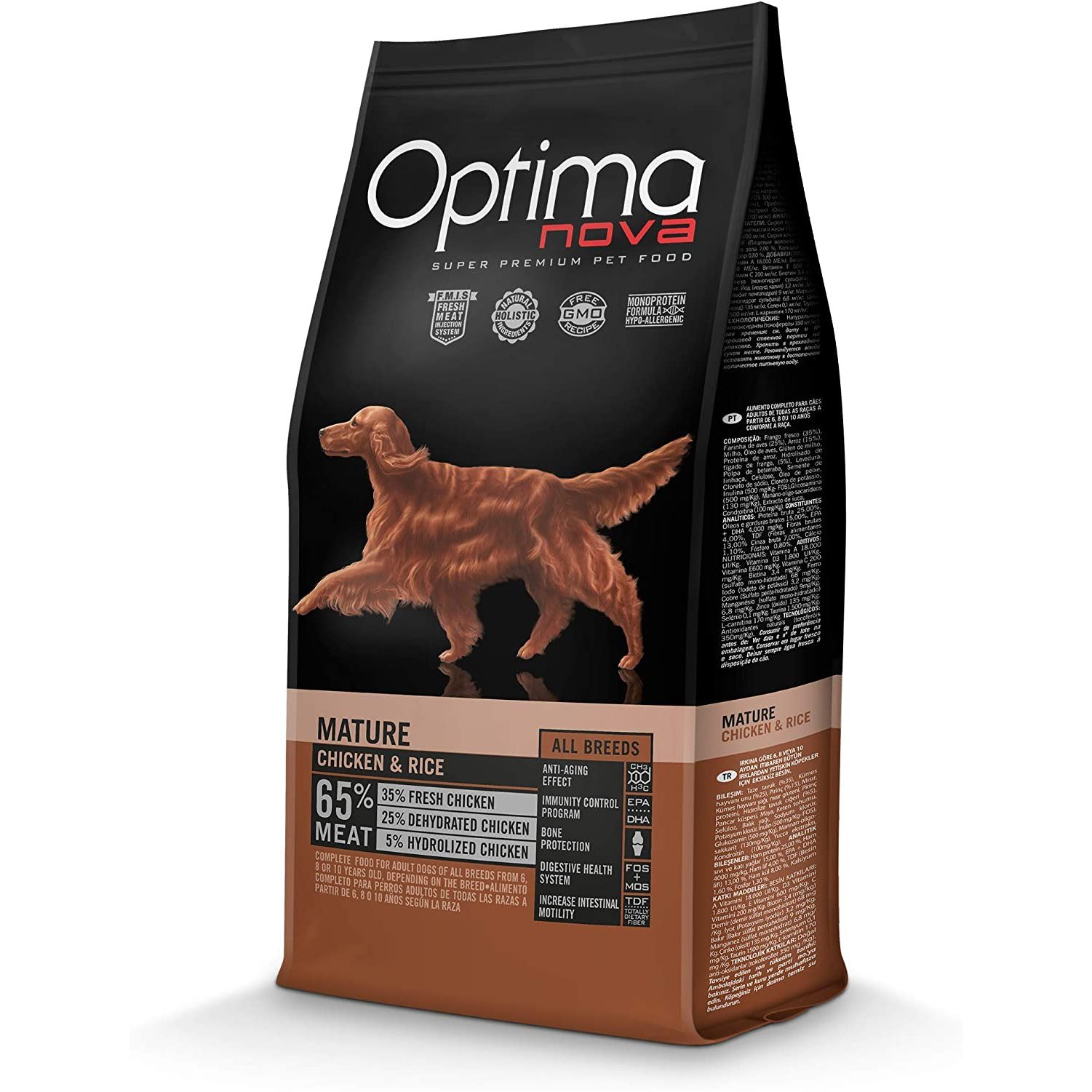 Pienso para Perros Optima Nova Adult Mature Pollo Arroz 12 Kg.