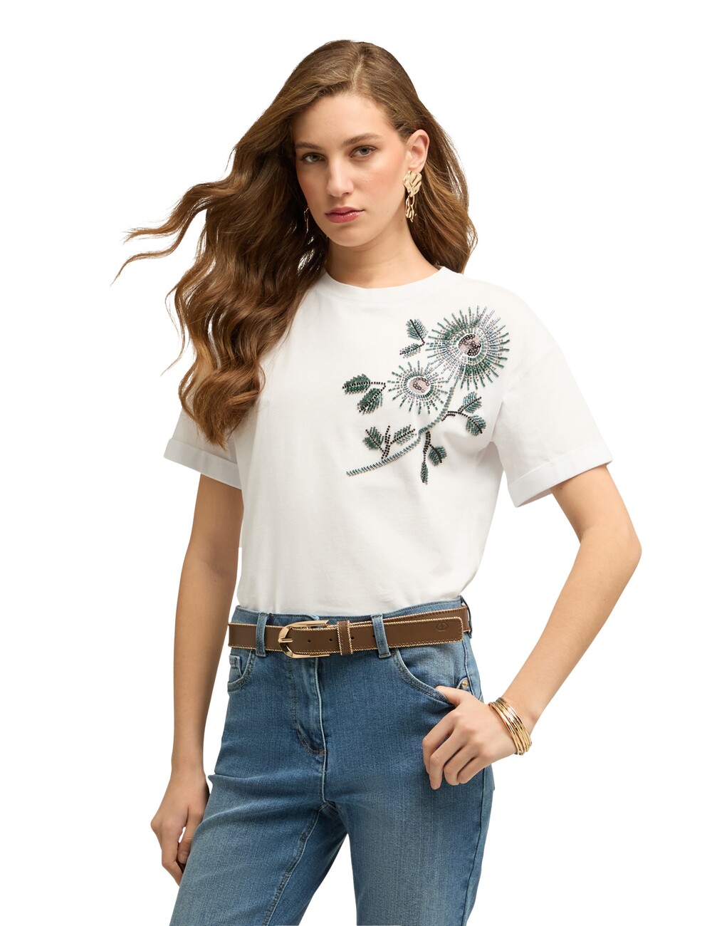 Motivi - Camiseta de jersey con aplicaciones florales