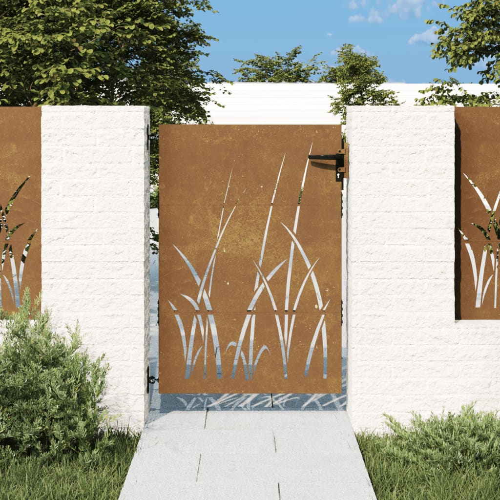 vidaXL Puerta de jardín acero corten diseño hierba puerta de metal Dimensiones 85 x 75 cm,  85 x 100 cm,  85 x 125 cm y mas