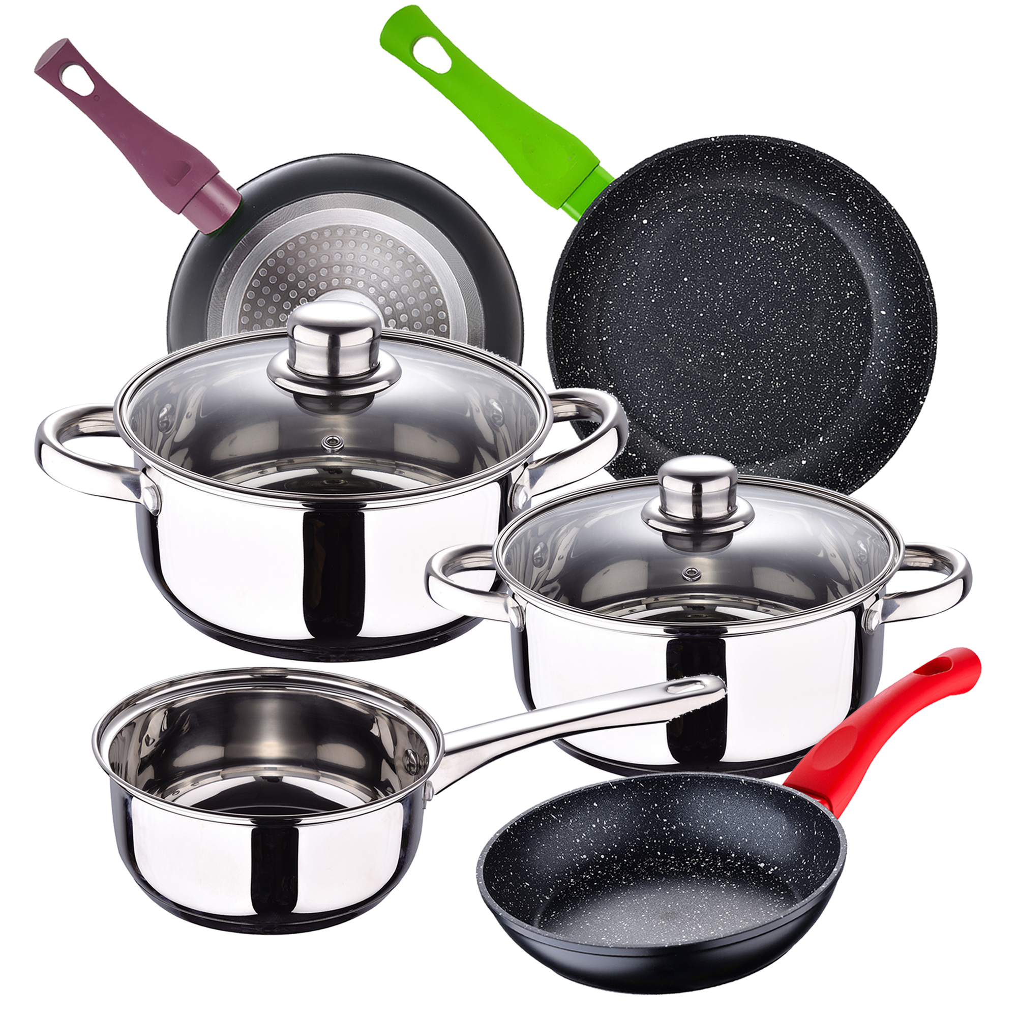 Batería de Cocina 5 Piezas San Ignacio Cassel de Acero Inoxidable con Sartenes Jolie en Aluminio Forjado