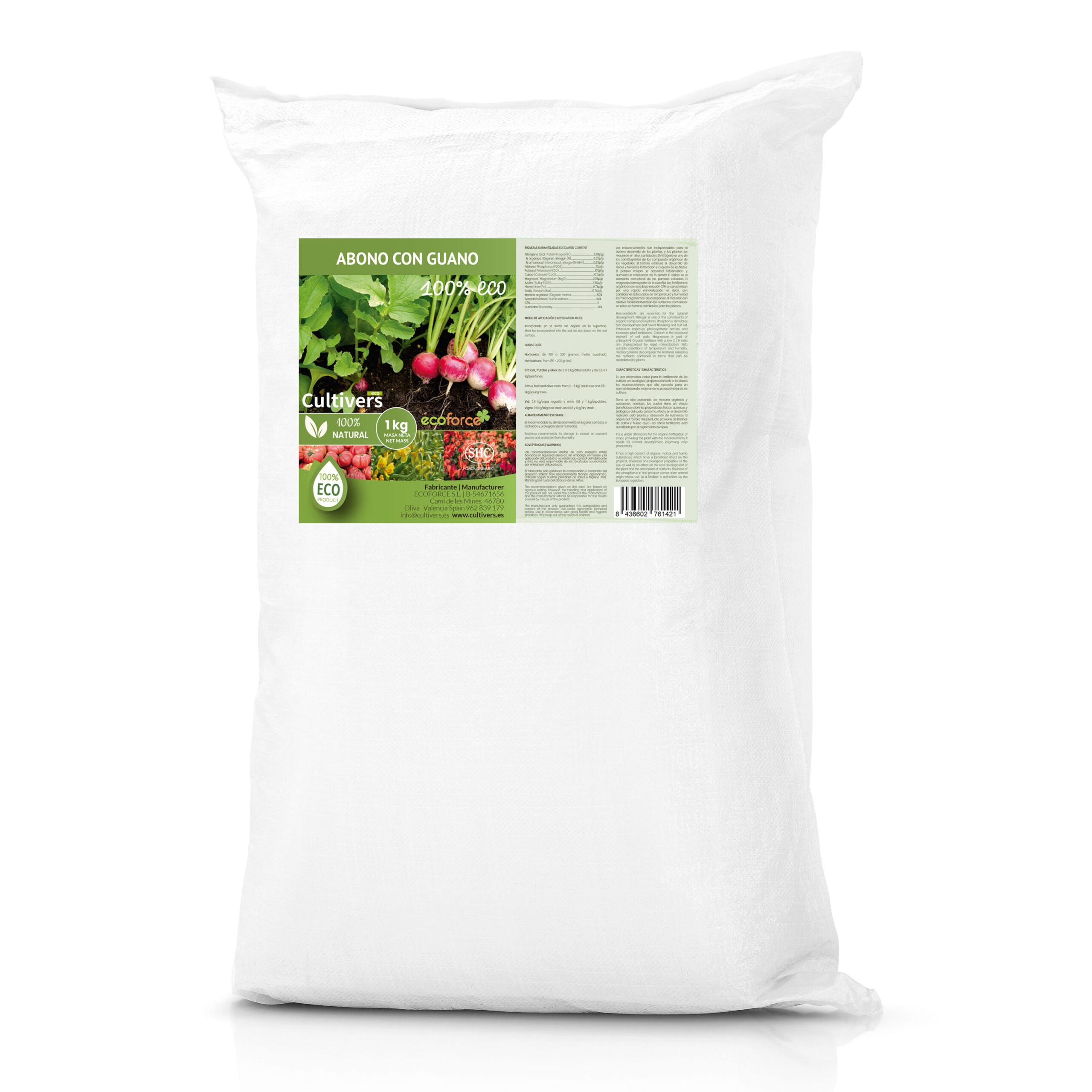 CULTIVERS Abono con Guano Ecológico 25 kg