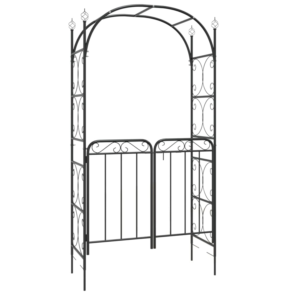 vidaXL Arco de jardín con puerta acero negro 108x45x235 cm