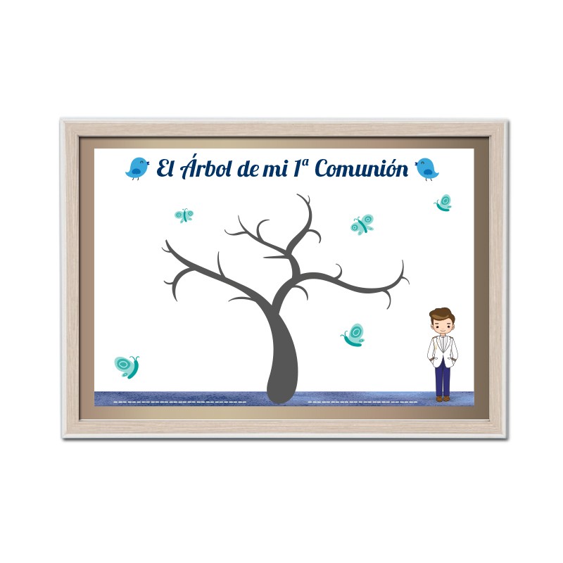 Comunion Cuadro árbol de huellas niño Kawaii Antracita Raíz Inicio Para eventos Comuniones Papeleria Huellas Arbol de huellas Antracita