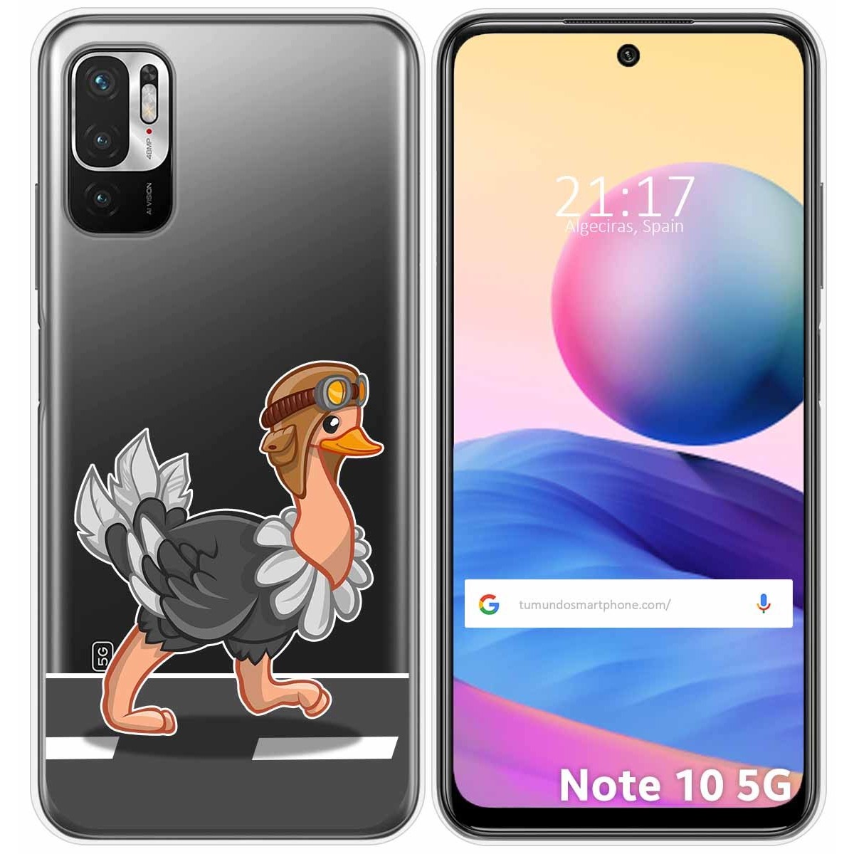 Tumundosmartphone Funda Gel Transparente para Xiaomi Redmi Note 10 5G / POCO M3 PRO 5G diseño Avestruz Dibujos