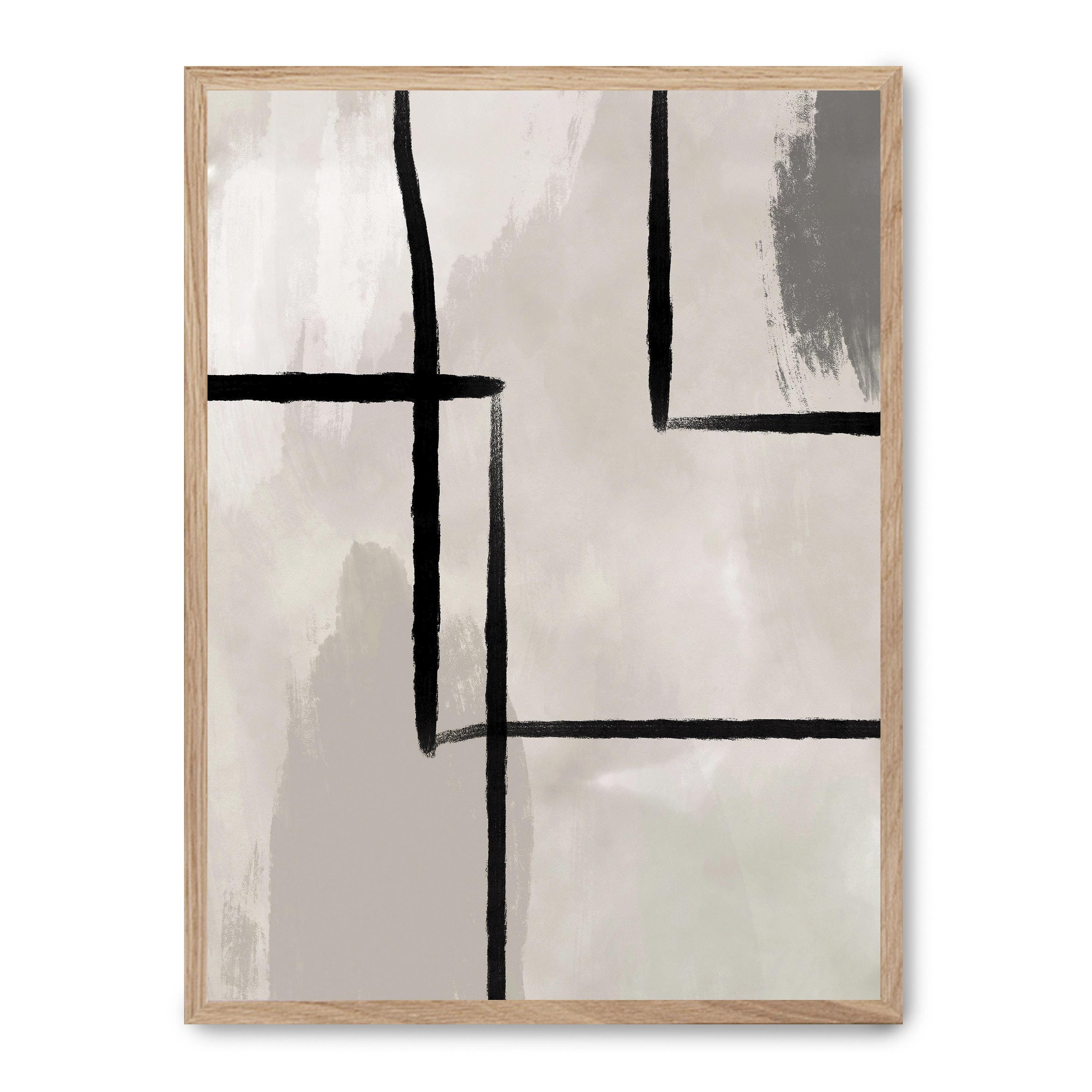 Cuadro art with black lines ii 30x40cm, Póster impreso en papel de primera calidad de 180gr, montado sobre marco de madera MDF acabado roble., Arte - Aesthetic