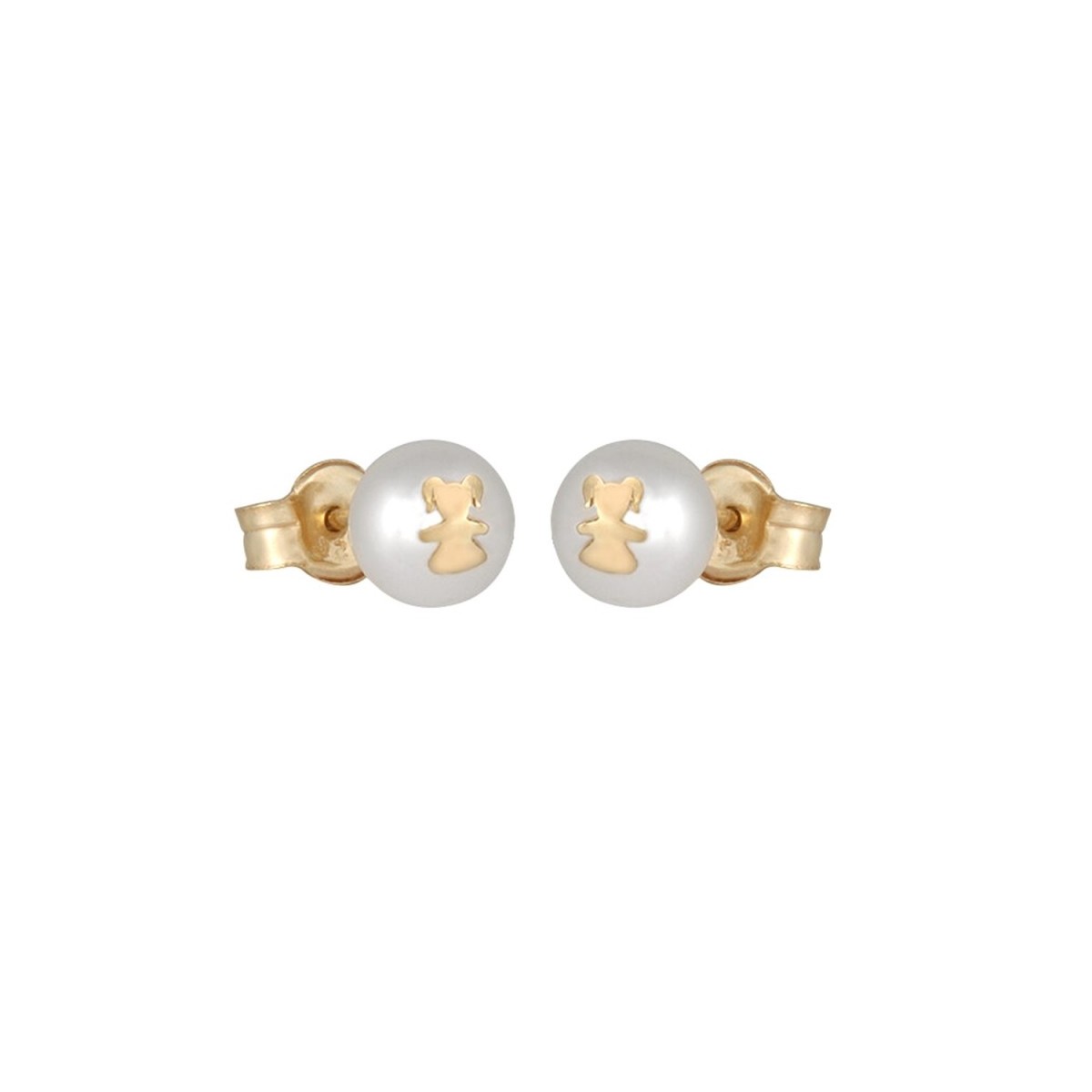 Pendientes oro 18k mujer perla 5 mm. niña centro presión