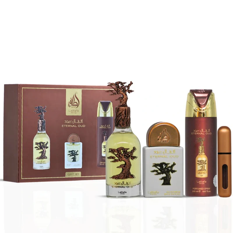Set Regalo Perfume Eternal Oud para Hombre y Mujer – Eau de Parfum Original Lattafa Pride, Fragancia Duradera, Lujoso Estuche de Regalo