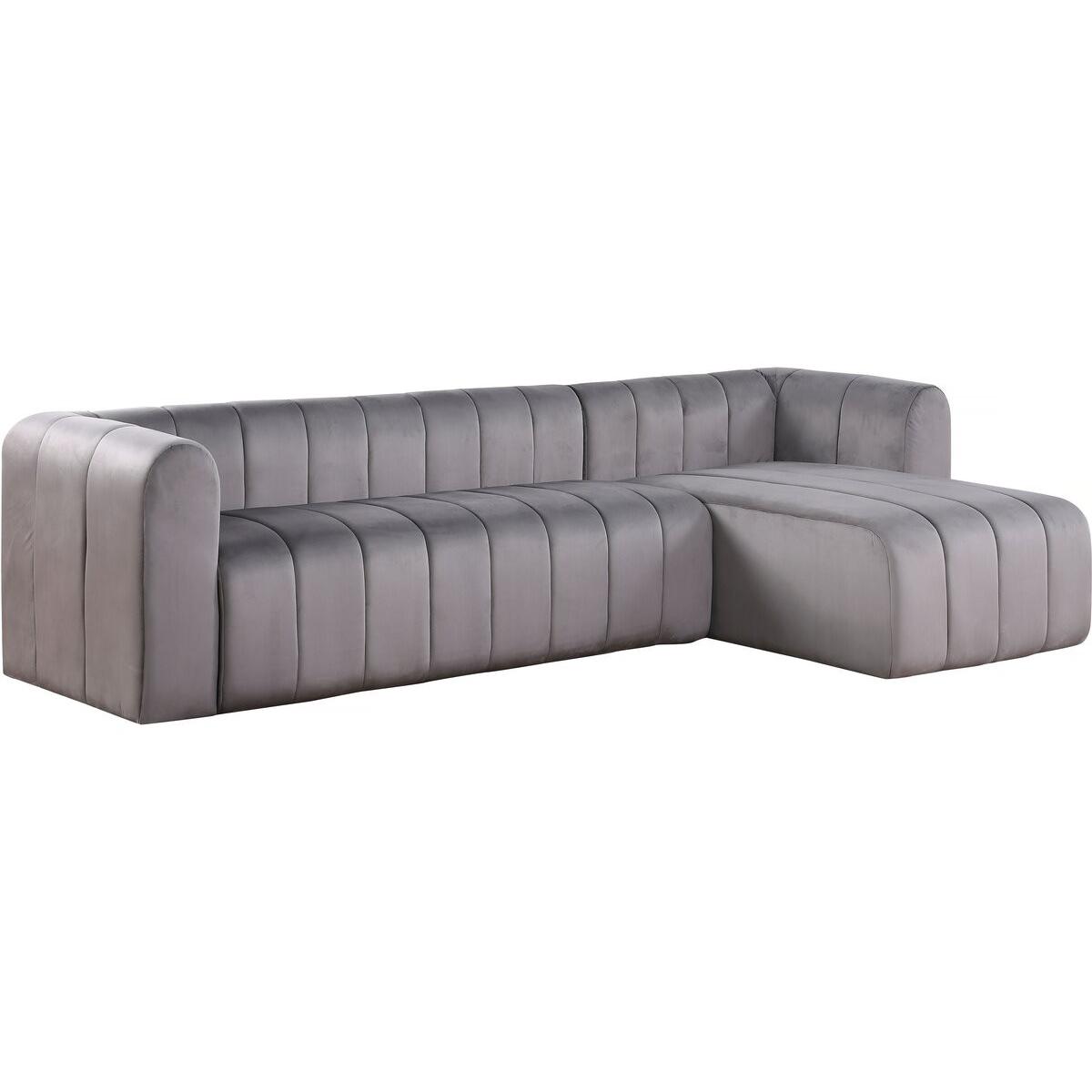 Habitat y Jardin - Sofá esquinero de terciopelo "Victor Hugo" - 3 plazas - Gris