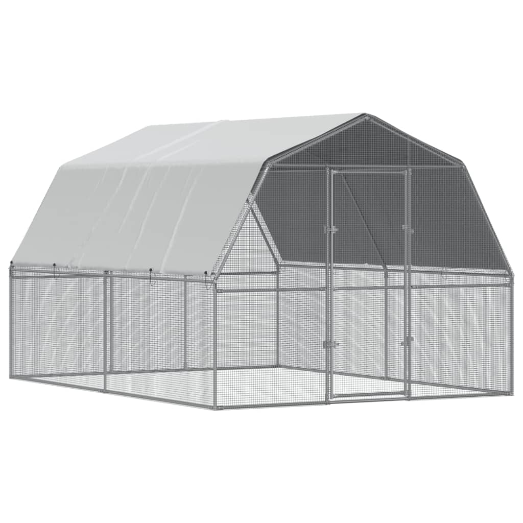 vidaXL Gallinero con techo y puerta acero galvanizado plateado jaula de pollos Dimensiones 285 x 195 x 230 cm, 375 x 285 x 230 cm