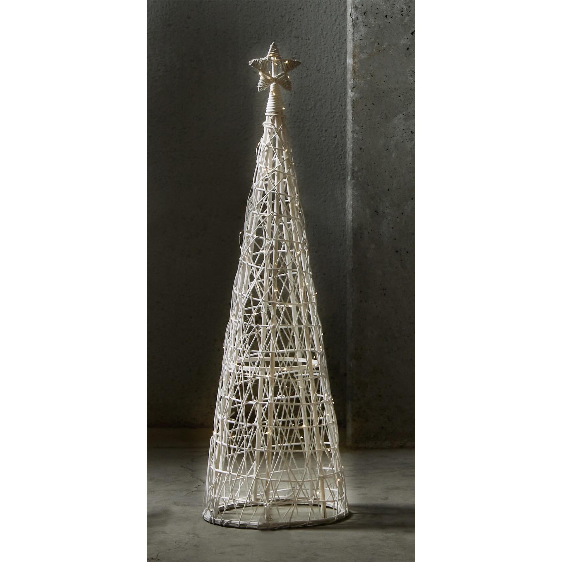 Arbol de navidad conico blanco c/led a pilas 128 cms. 39dx128 cms , NAVIDAD , El mejor complemento para tu hogar.