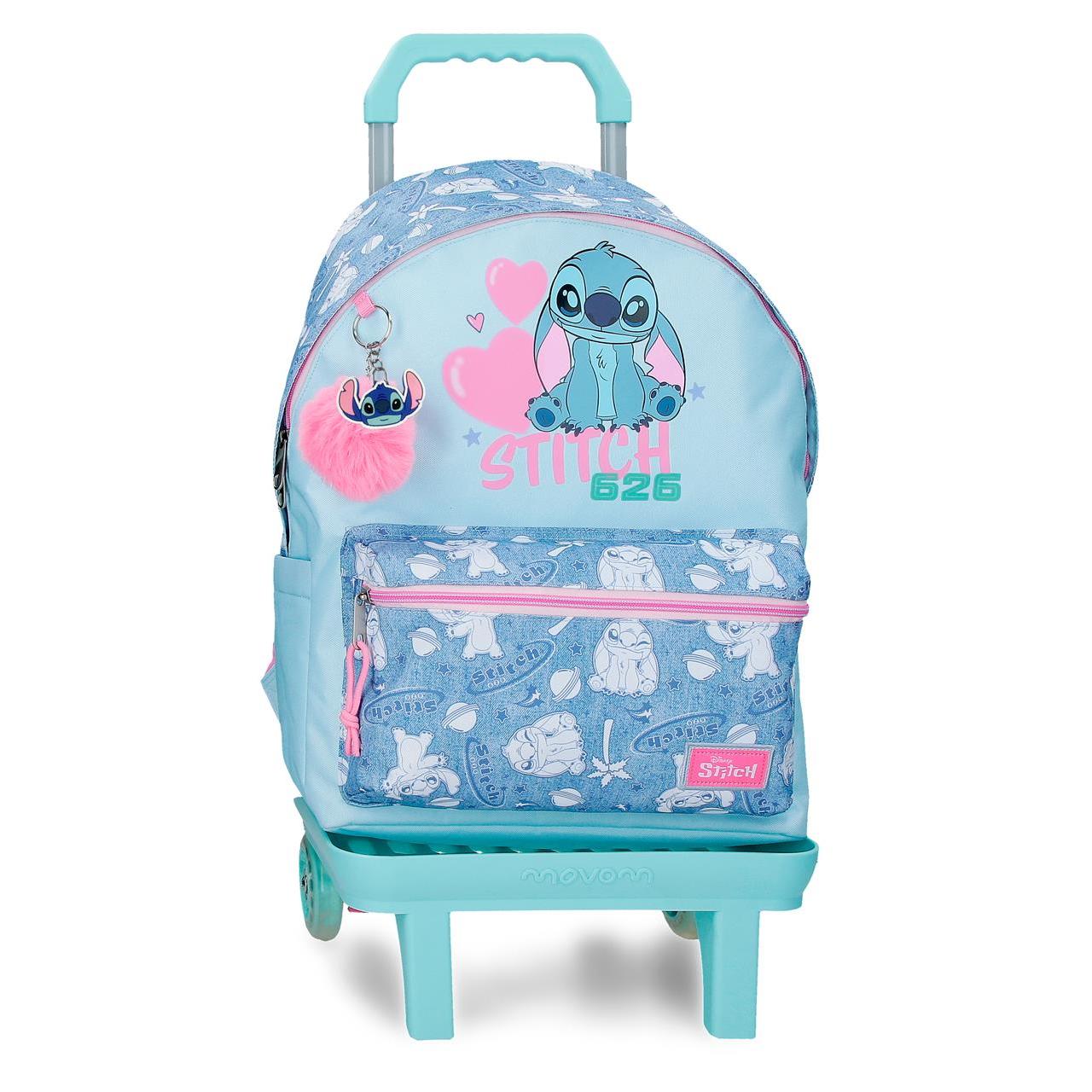 Mochila escolar con carro Disney Stitch Hearts denim