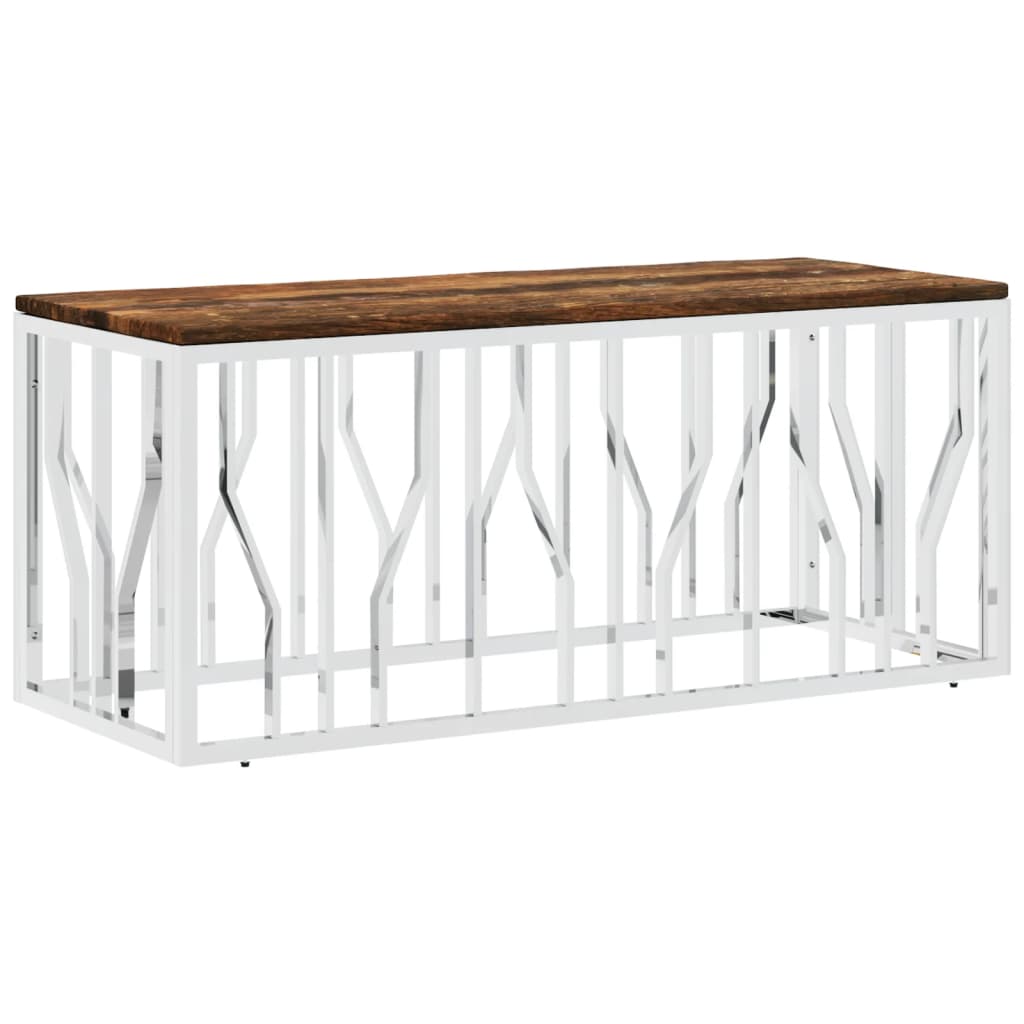 Vidaxl Mesa de Centro Acero Inoxidable y Madera Maciza Reciclada Plateado y Dorado 110x45x45cm