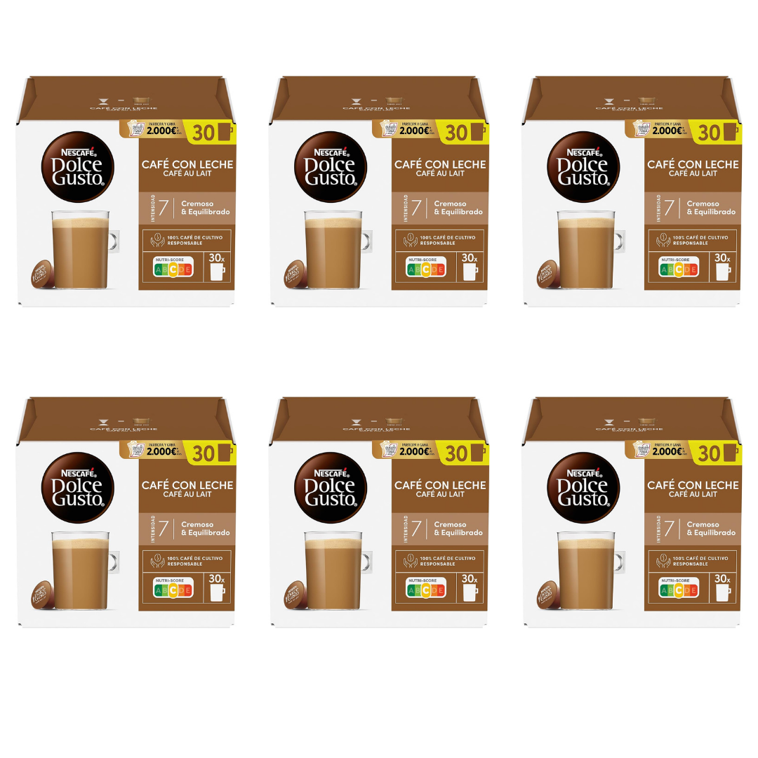 NESCAFÉ Dolce Gusto - 30 Cápsulas Café Con Leche - PACK 6 UDS - 180 Cápsulas - Qumir