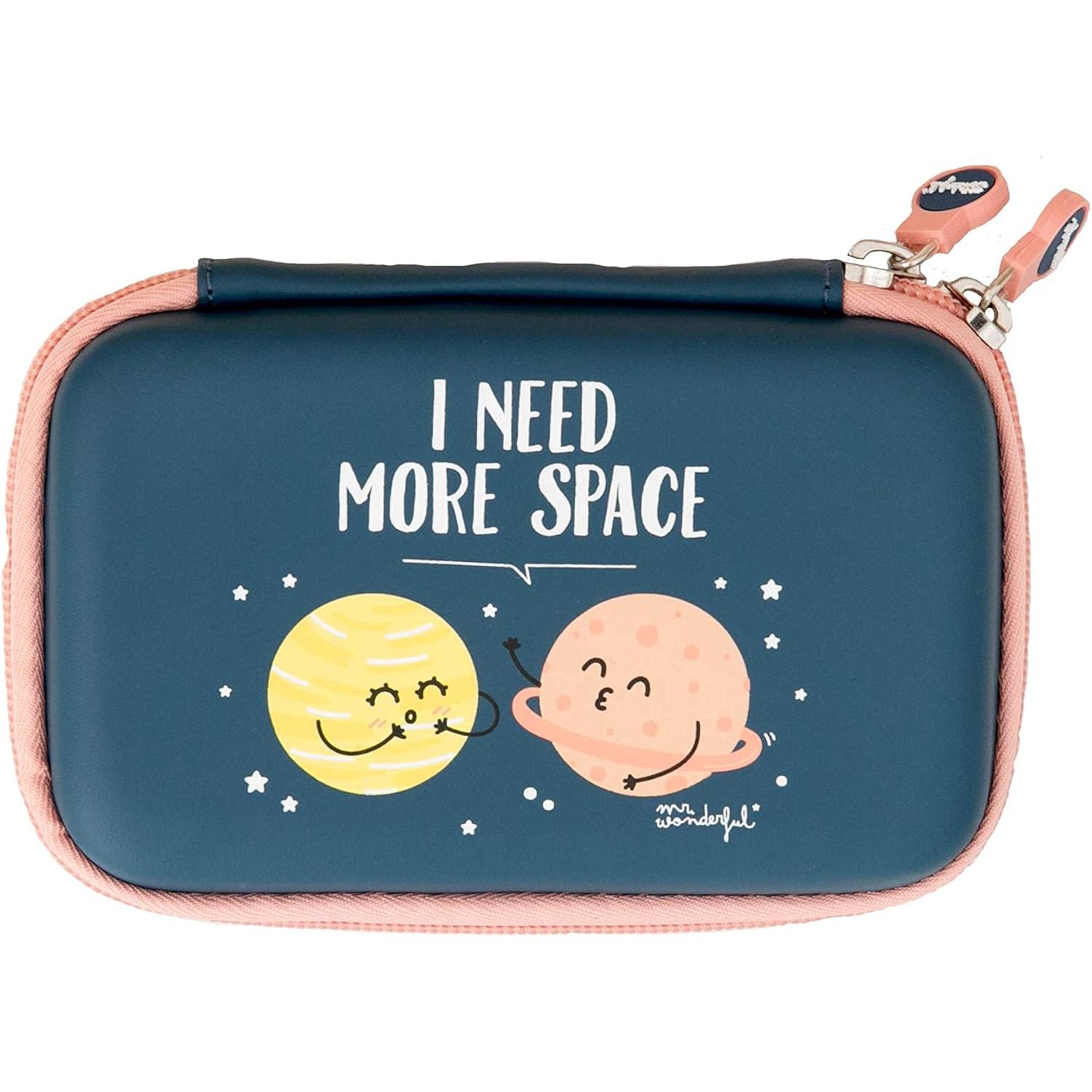 WONDEE - MR WONDERFUL Estuche con Diseño de I Need More Space, Funda para Disco Duro 2.5", Funda Para Powerbank, Cables, Auriculares y Gadgets Tecnológicos en General - Mr Wonderful Regalos